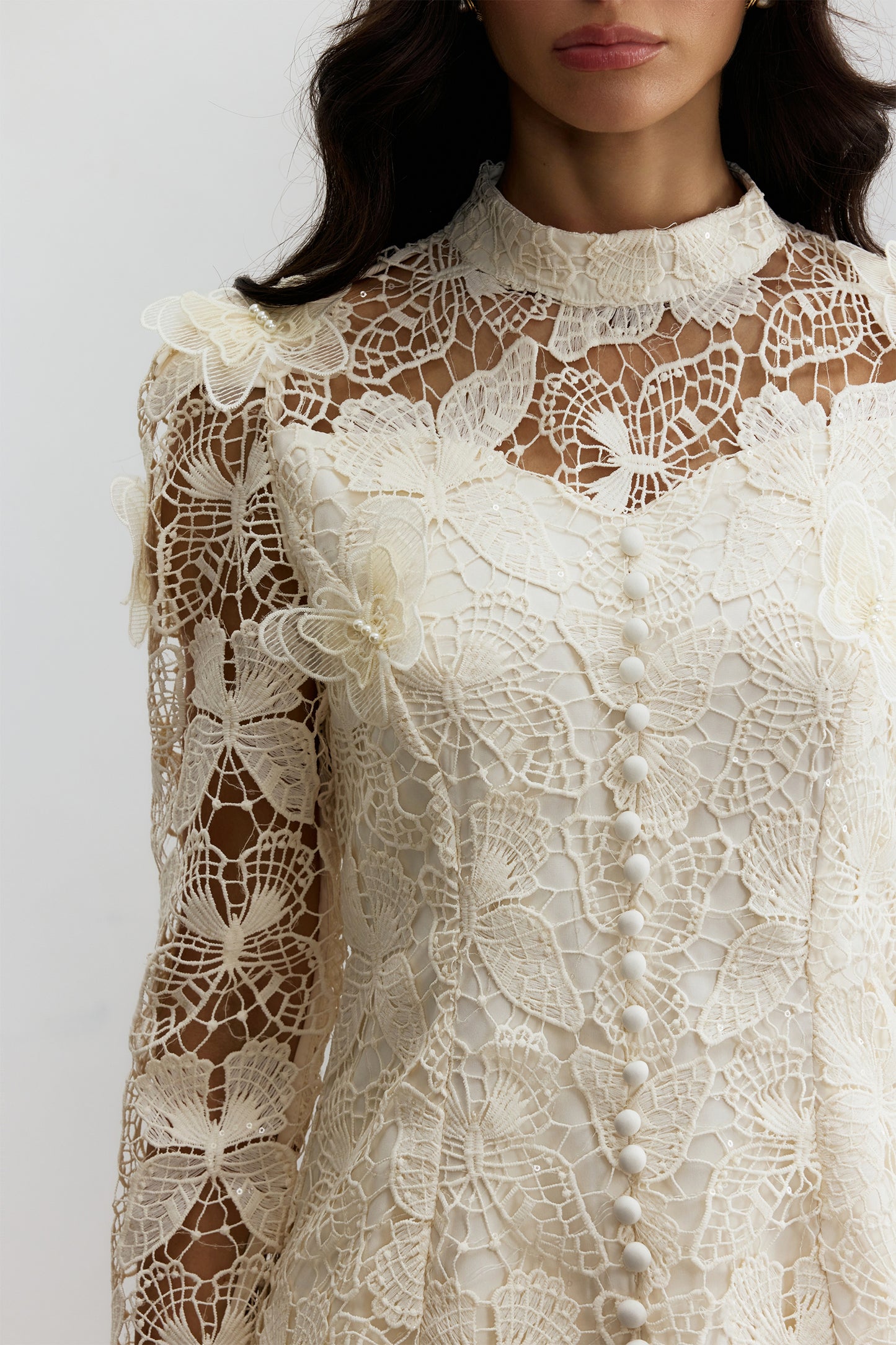 Butterfly Embroidered Lace Maxi Dress