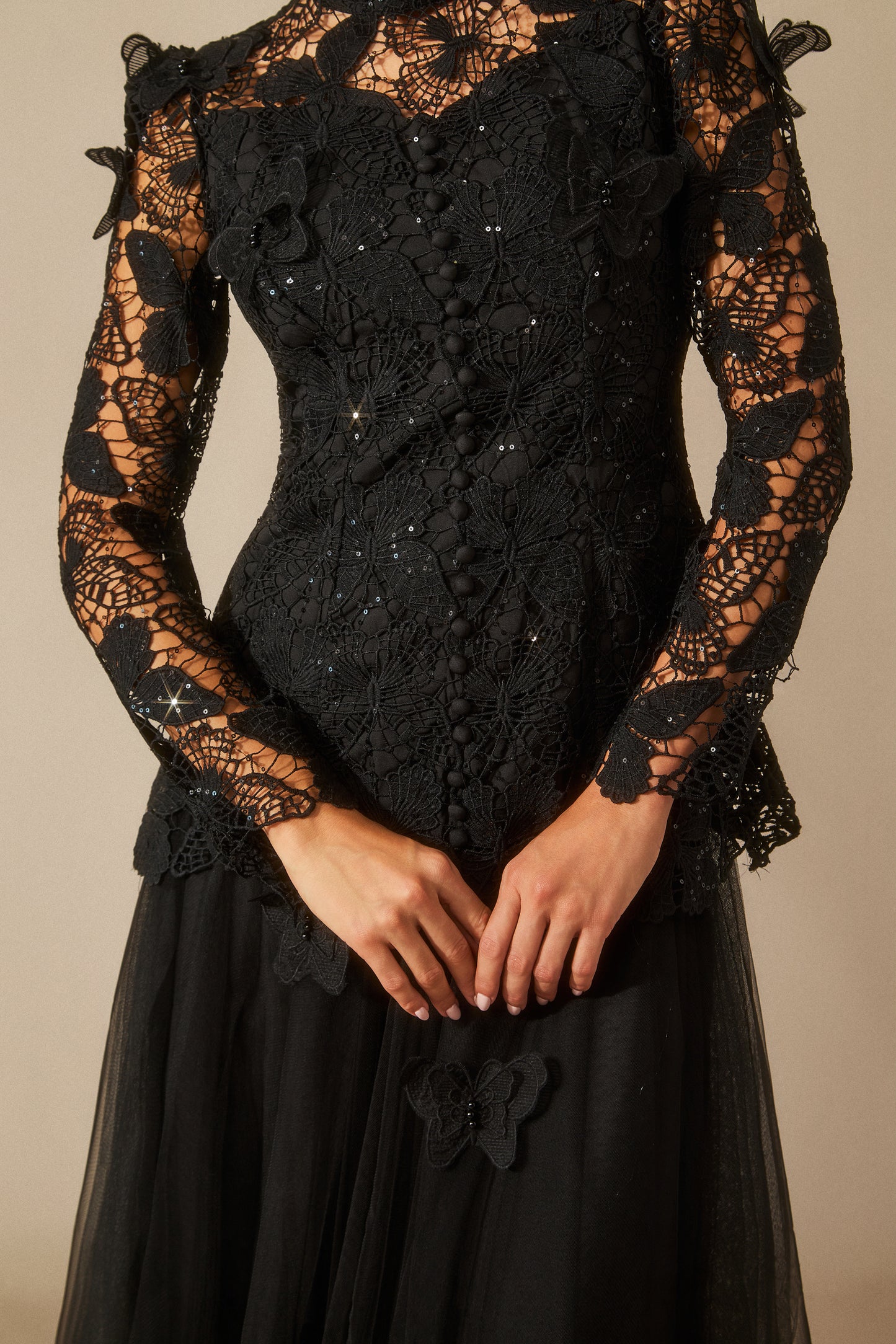 Butterfly Embroidered Lace Maxi Dress