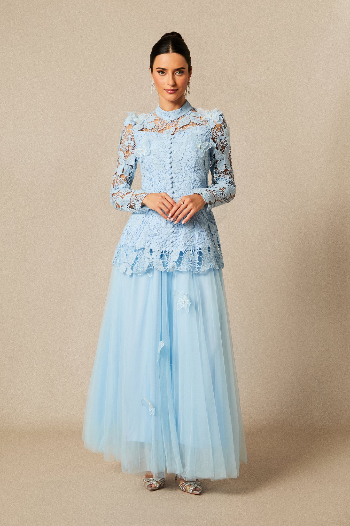 Butterfly Embroidered Lace Maxi Dress