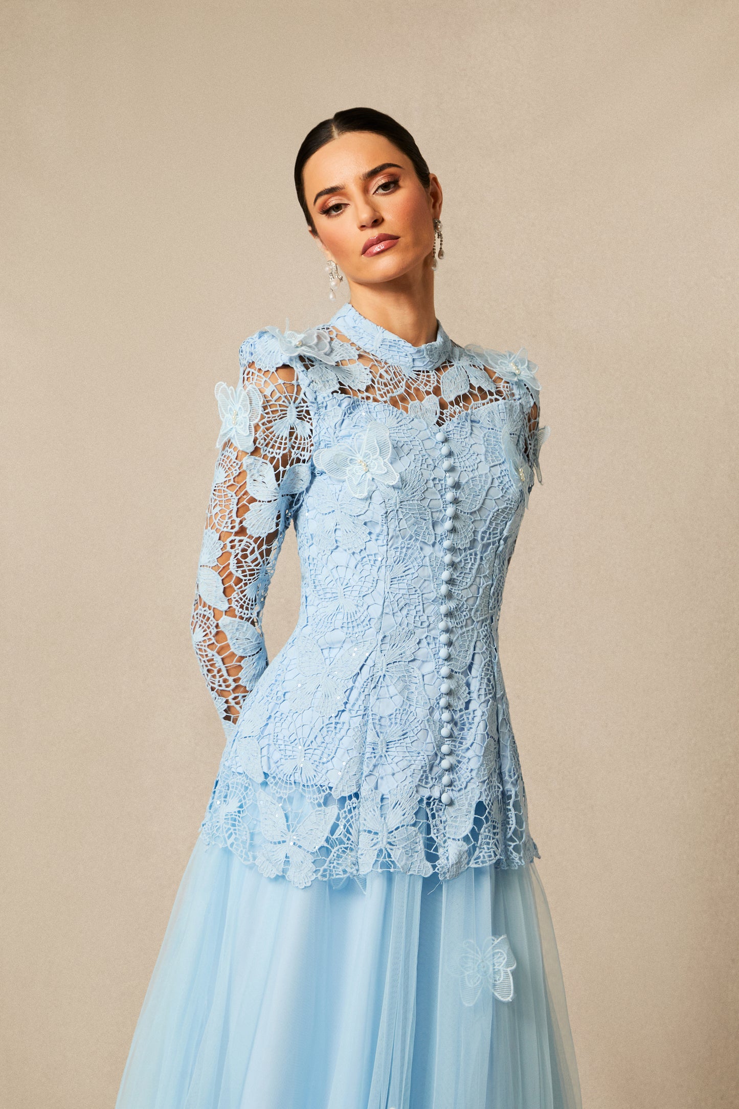 Butterfly Embroidered Lace Maxi Dress