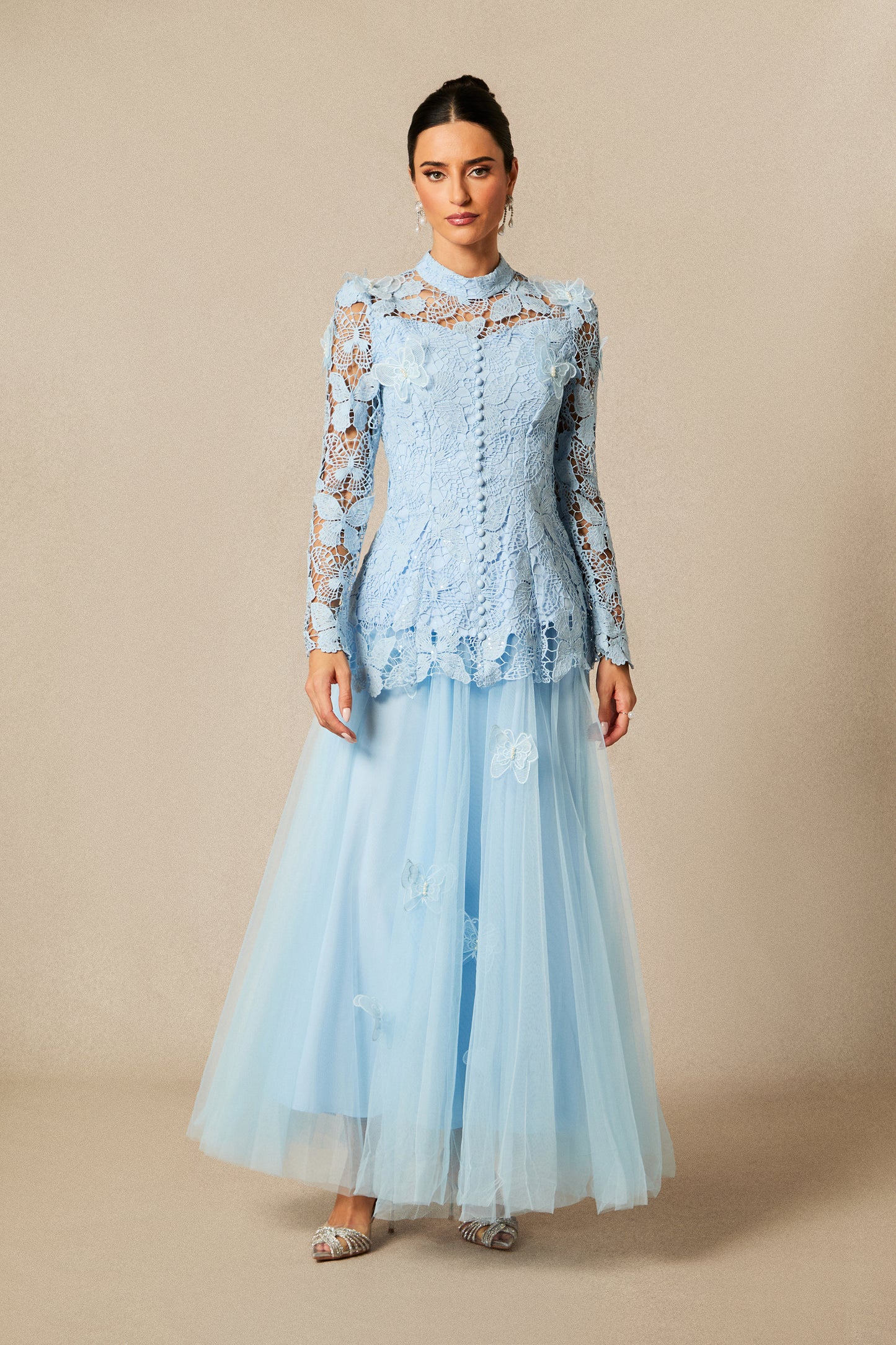 Butterfly Embroidered Lace Maxi Dress