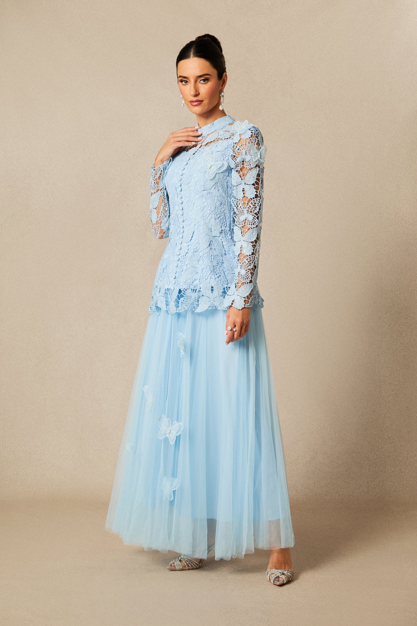 Butterfly Embroidered Lace Maxi Dress