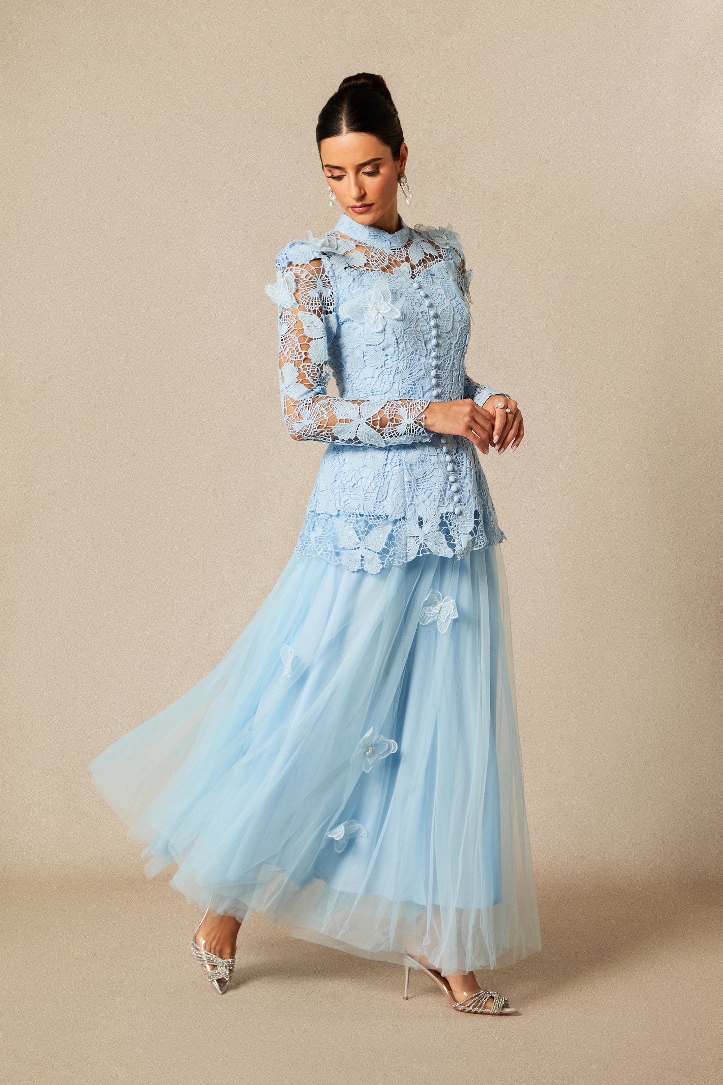 Butterfly Embroidered Lace Maxi Dress