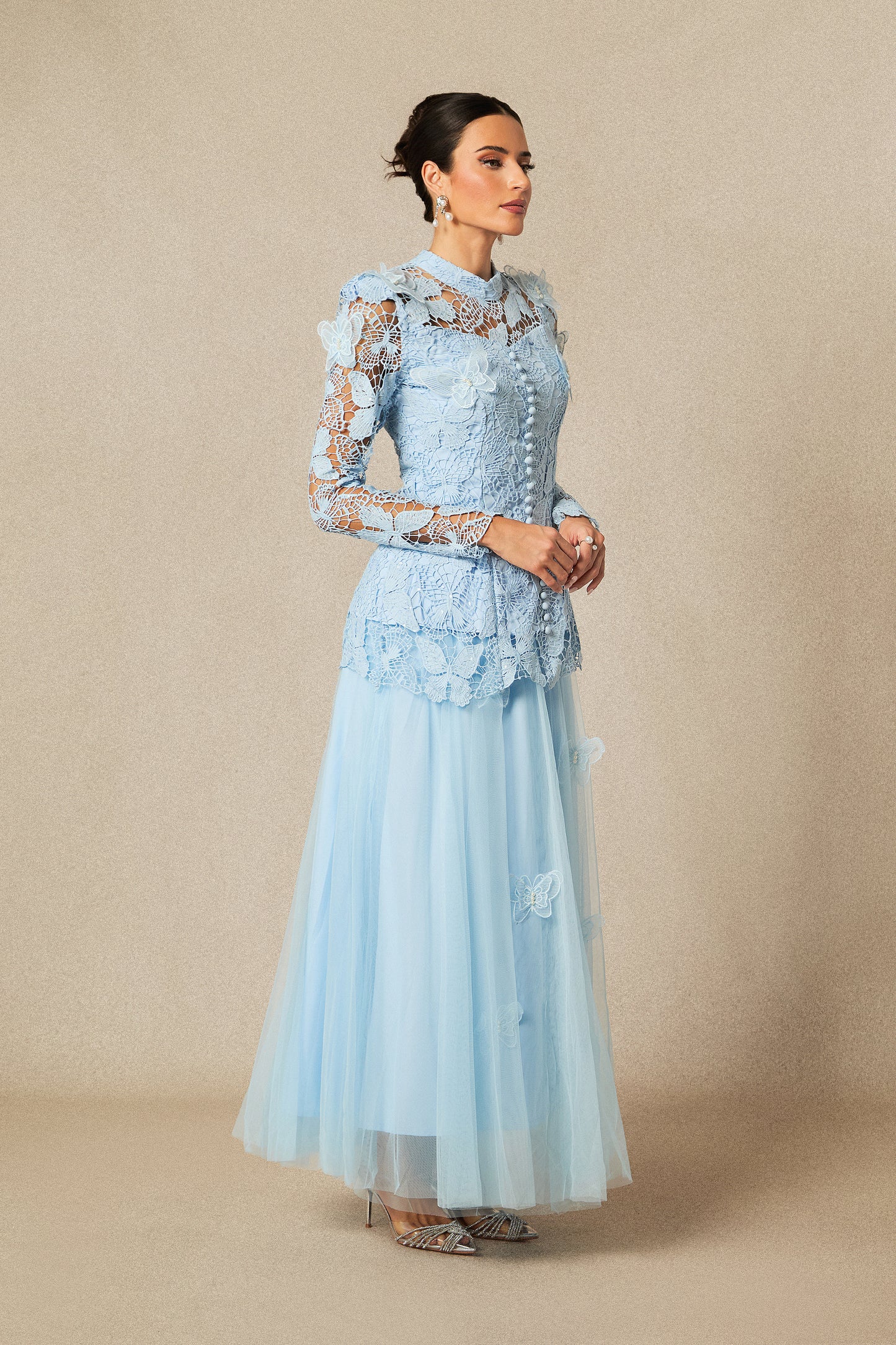 Butterfly Embroidered Lace Maxi Dress