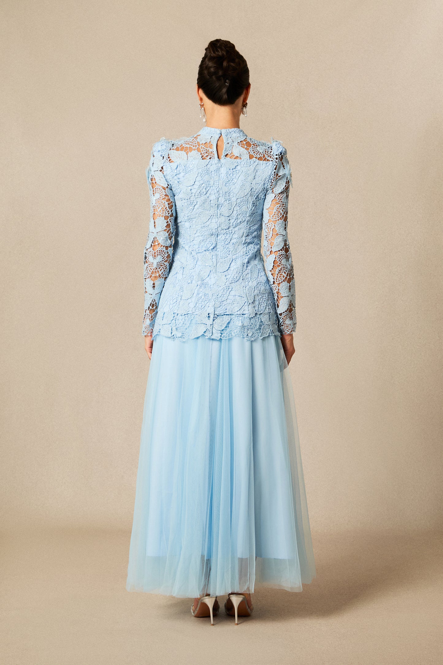 Butterfly Embroidered Lace Maxi Dress