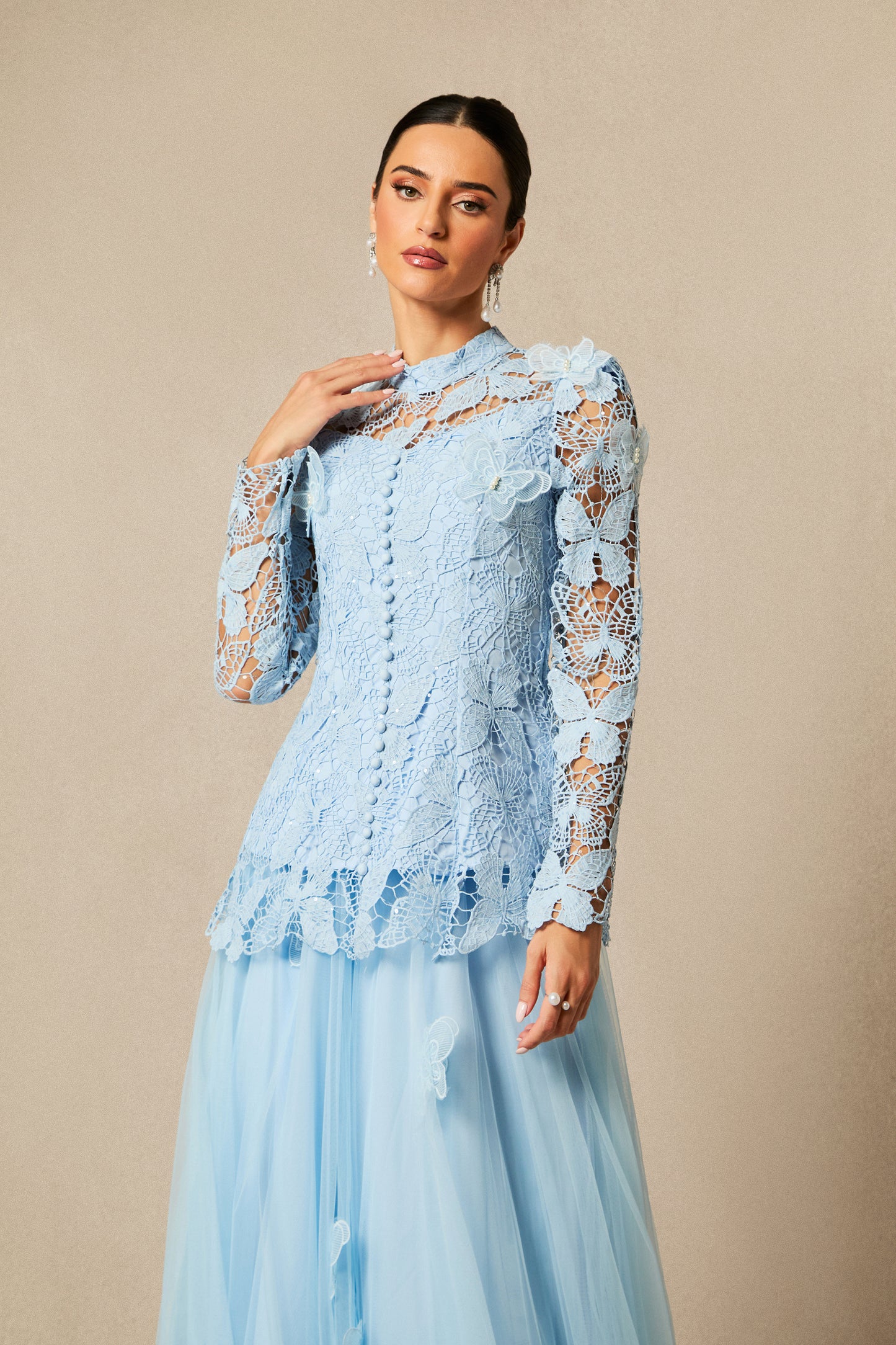 Butterfly Embroidered Lace Maxi Dress