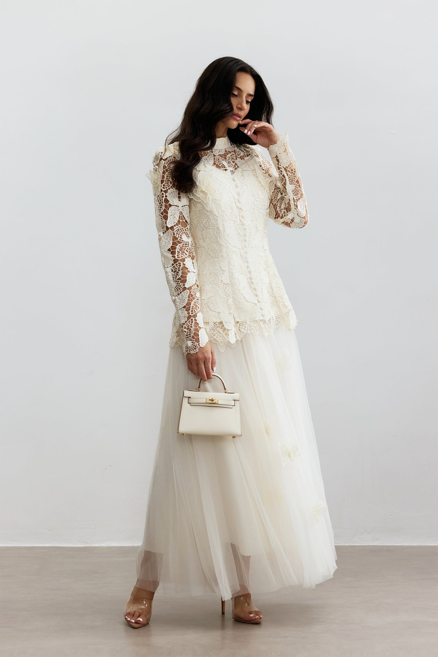 Butterfly Embroidered Lace Maxi Dress