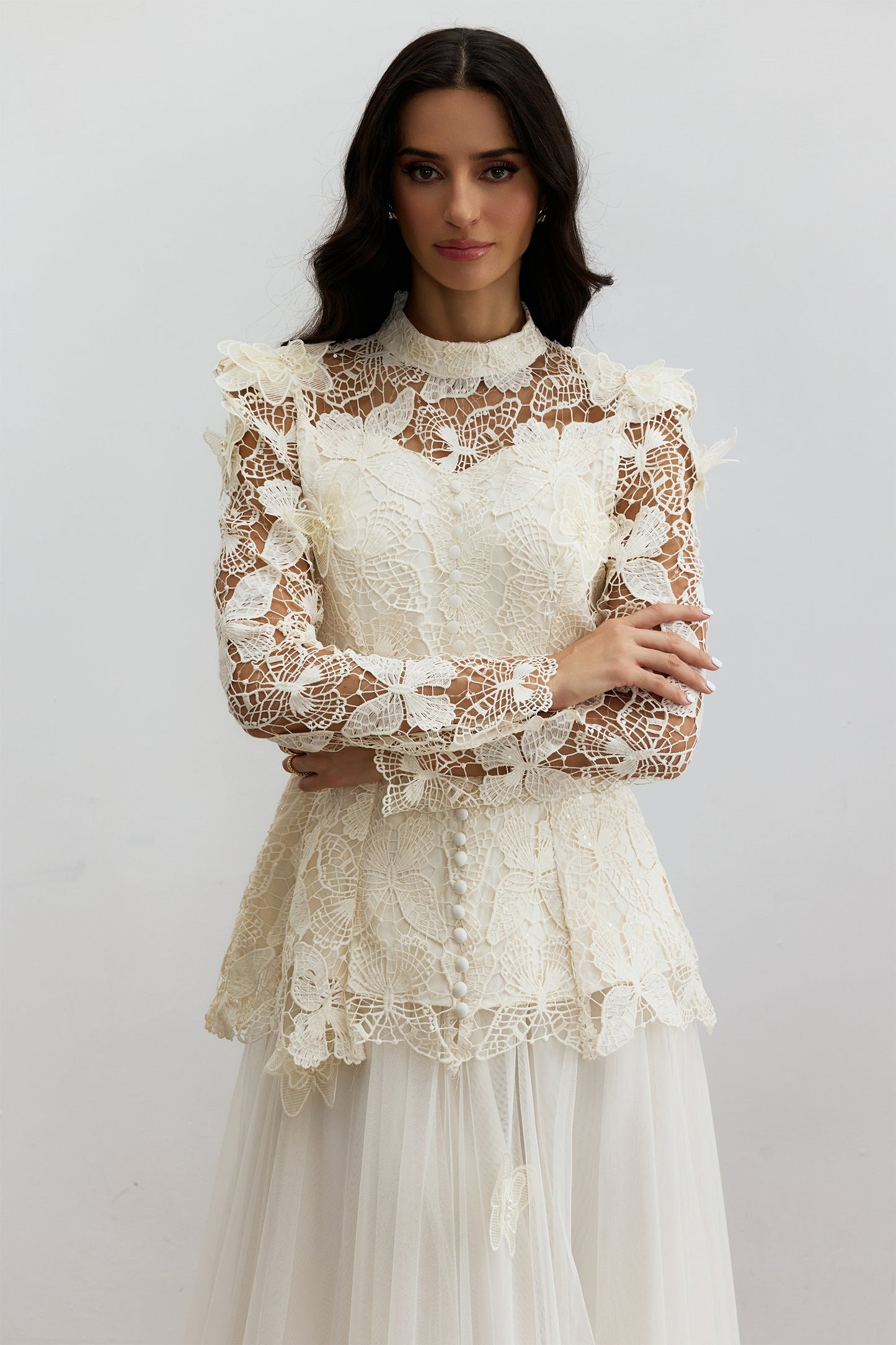 Butterfly Embroidered Lace Maxi Dress