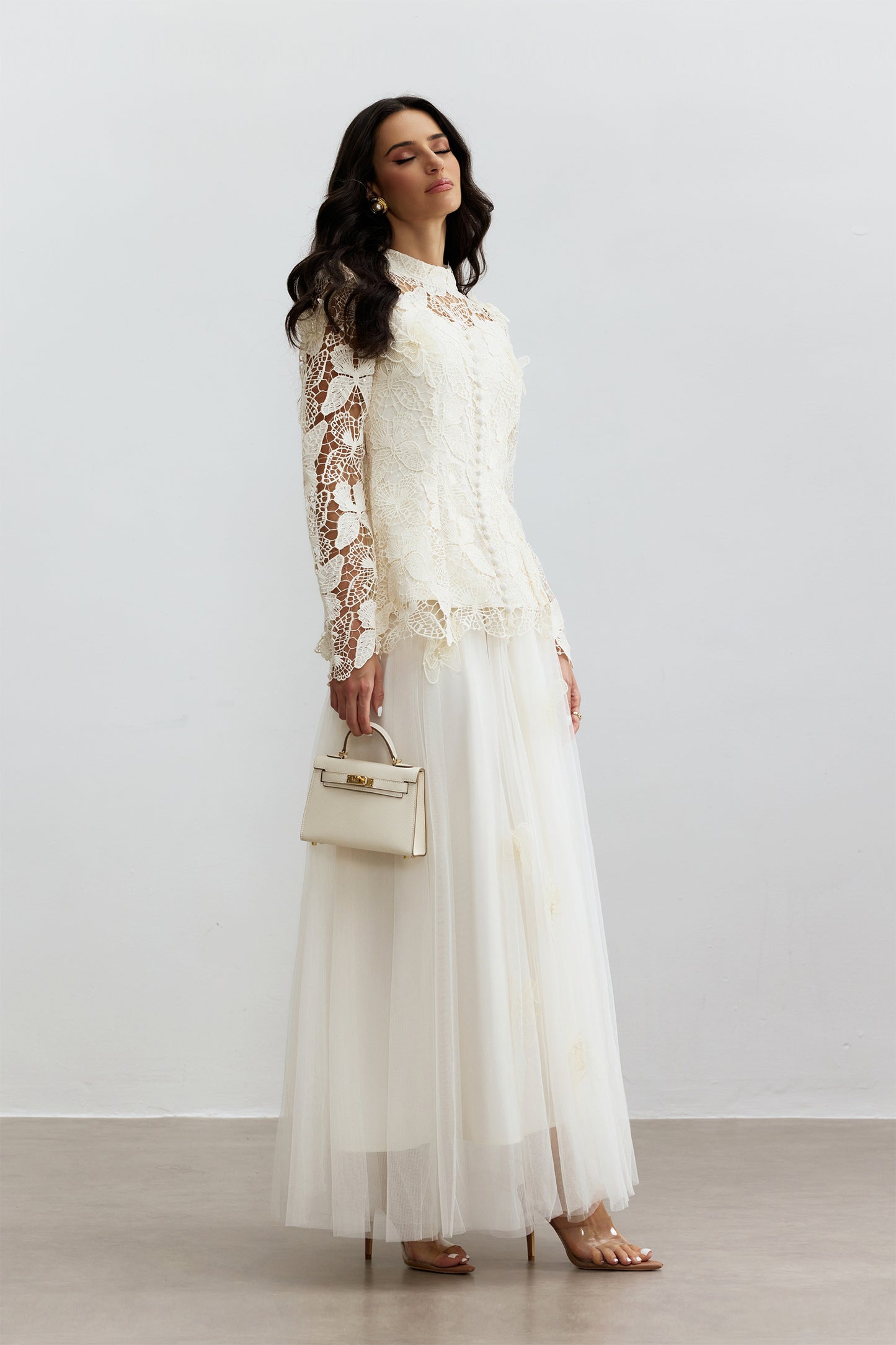 Butterfly Embroidered Lace Maxi Dress