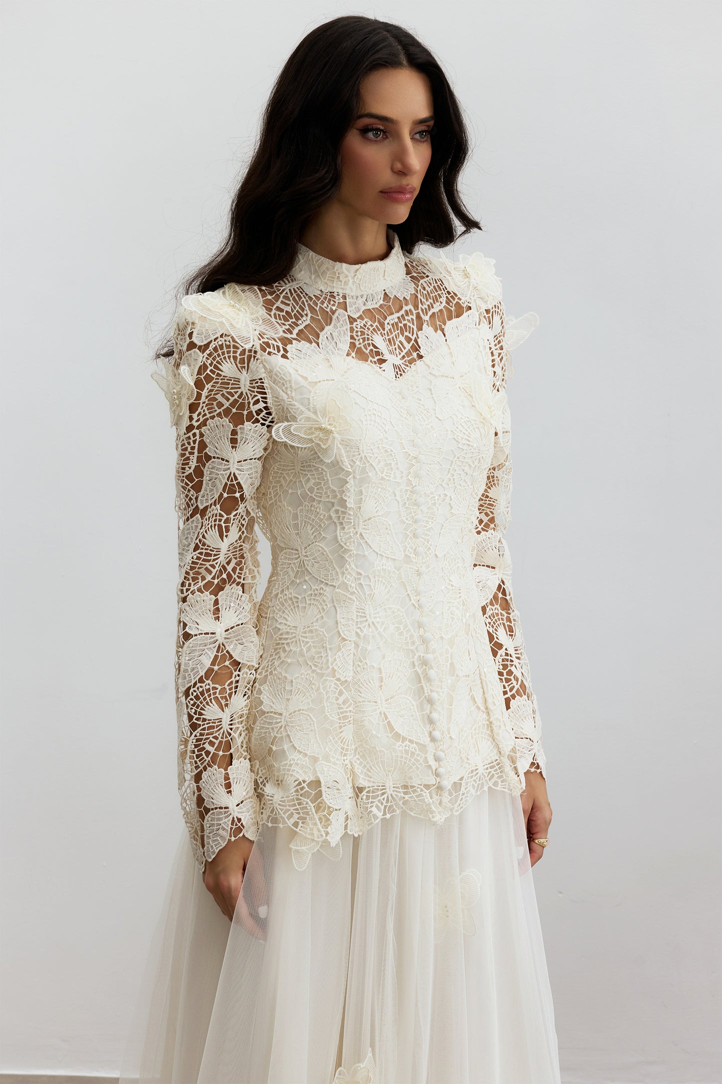 Butterfly Embroidered Lace Maxi Dress