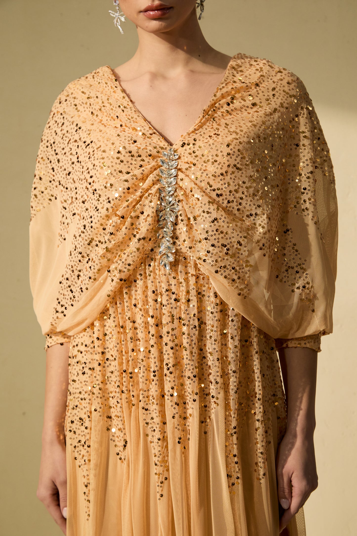 Champagne Gold Sequin V-Neck Maxi Dress