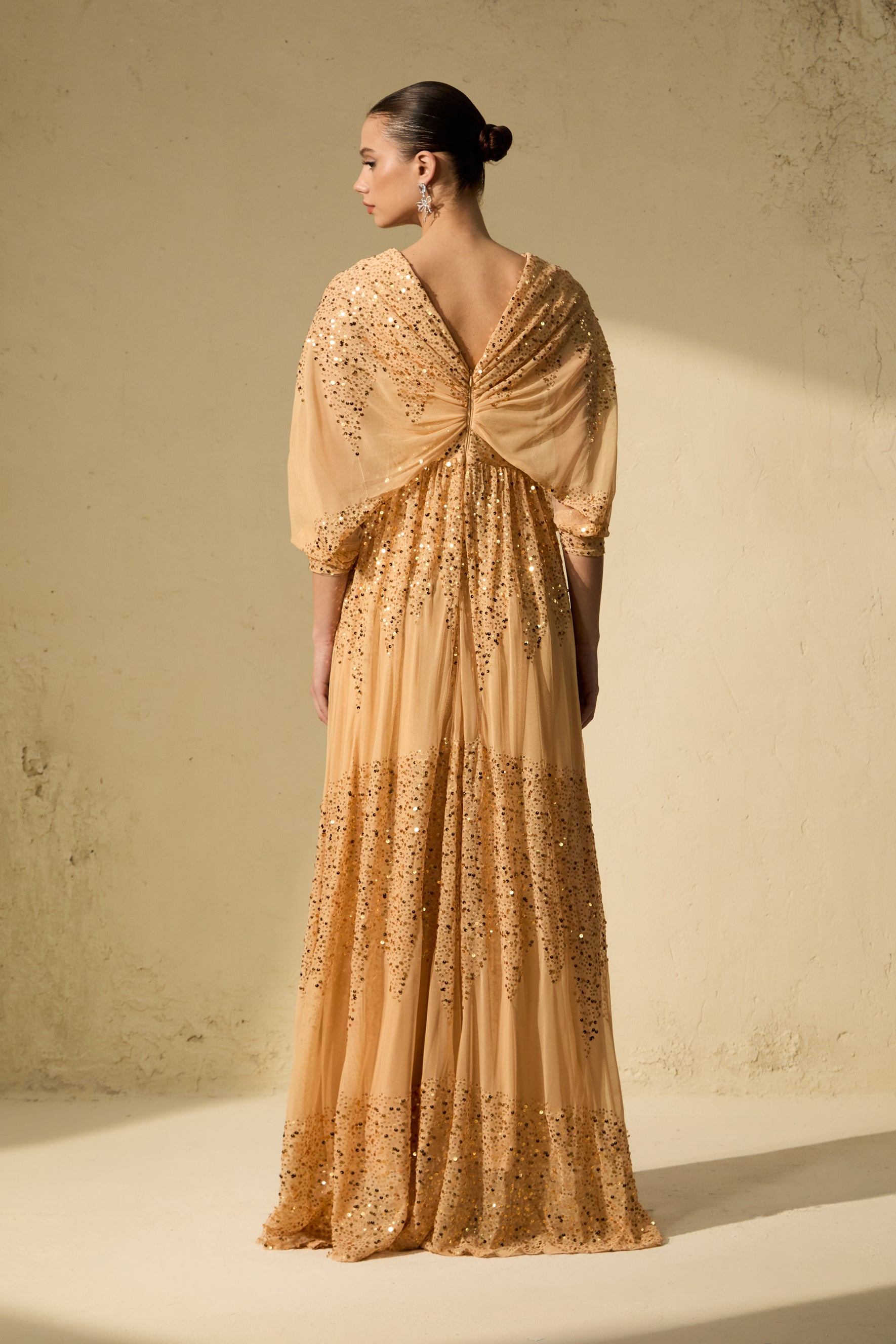 Champagne Gold Sequin V-Neck Maxi Dress