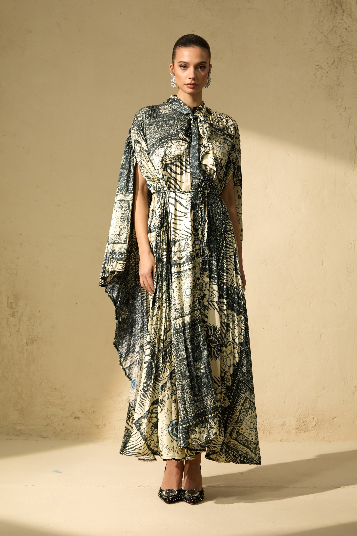 Chic Beige Cape Sleeve Maxi Dress