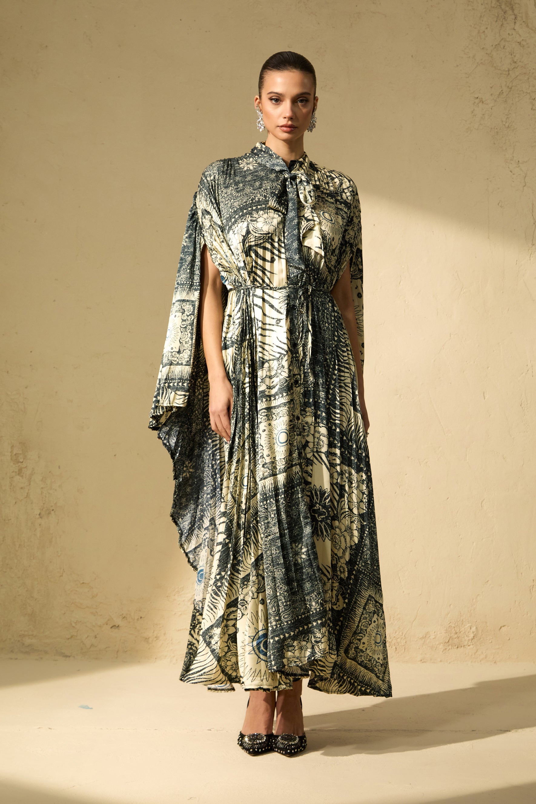 Chic Beige Cape Sleeve Maxi Dress