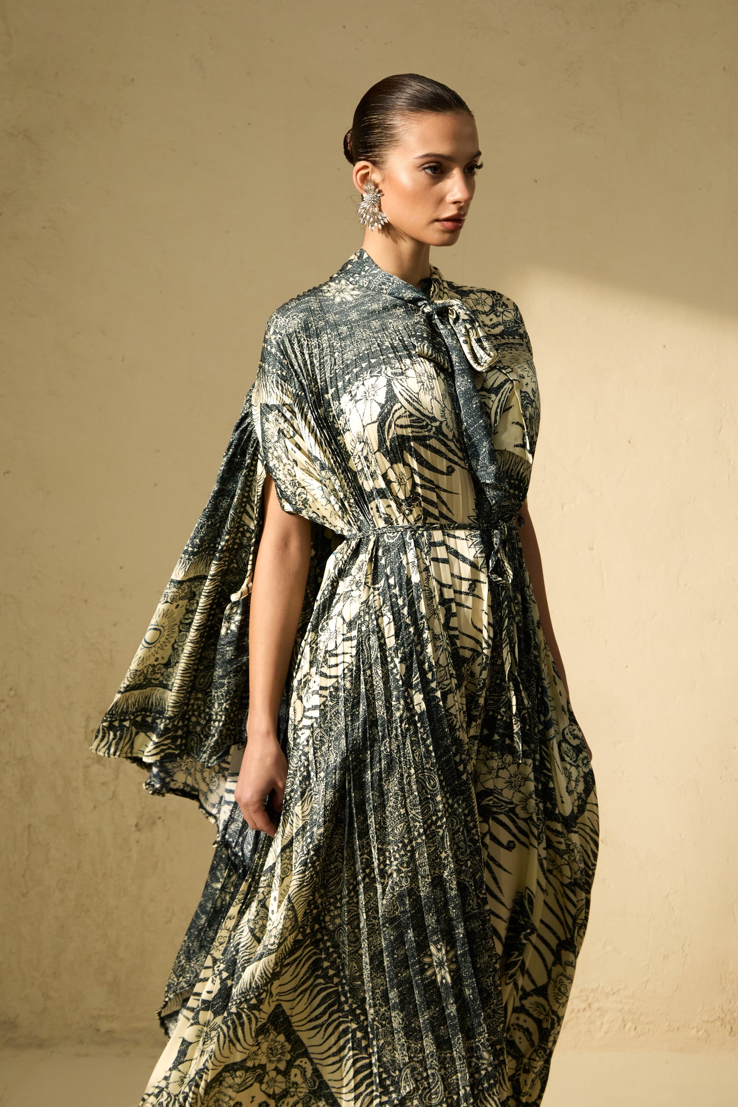 Chic Beige Cape Sleeve Maxi Dress