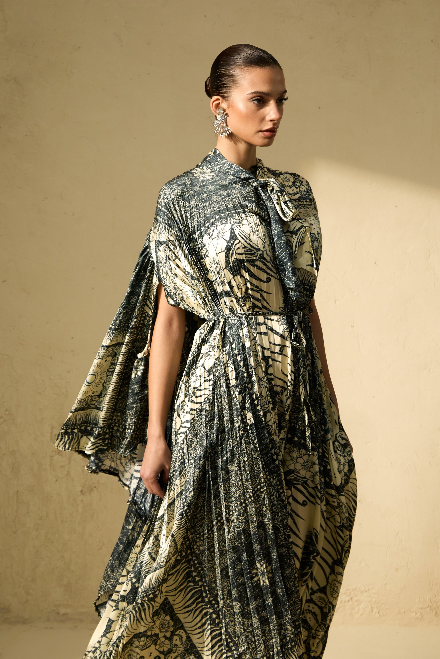 Chic Beige Cape Sleeve Maxi Dress