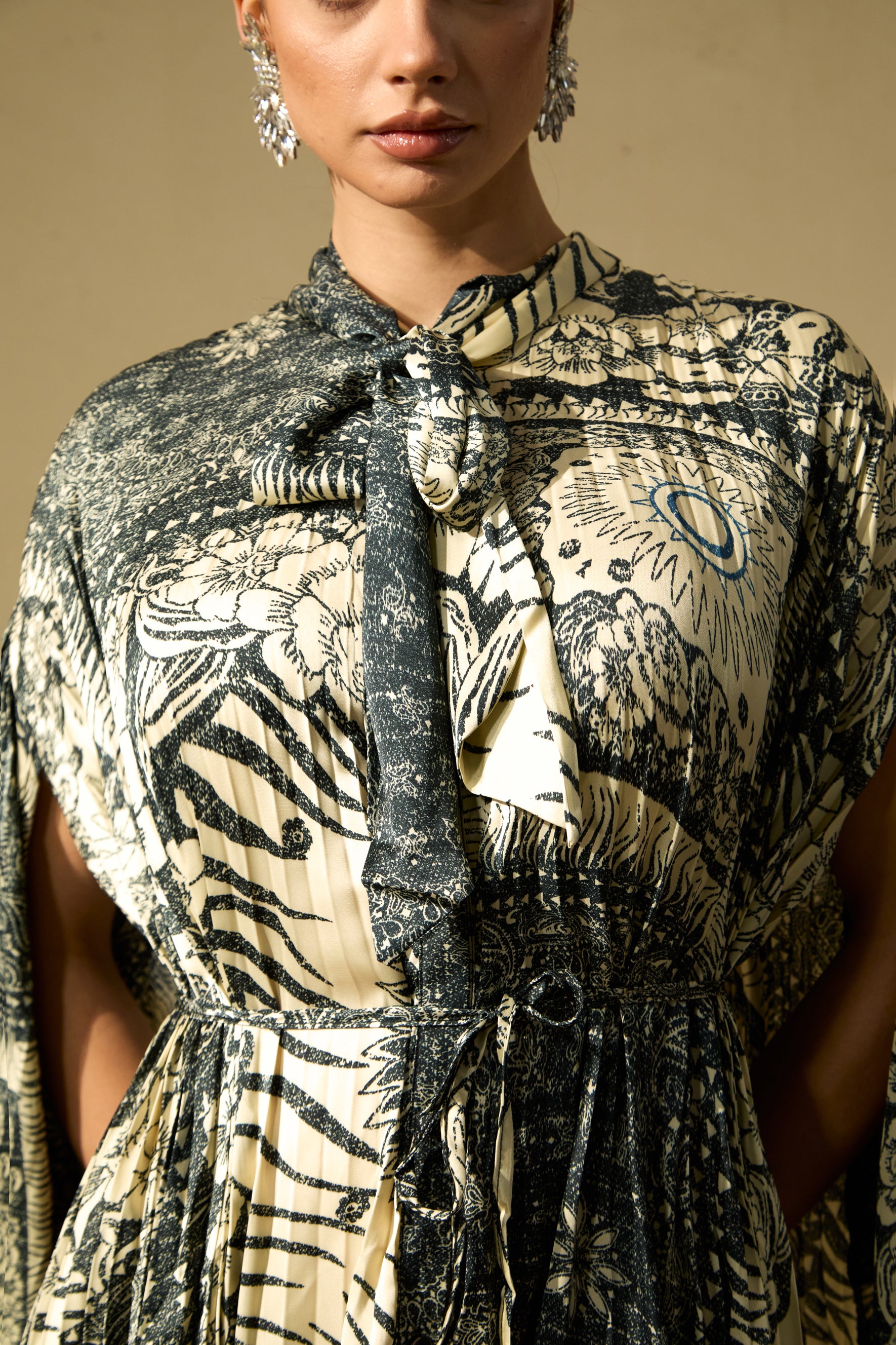 Chic Beige Cape Sleeve Maxi Dress