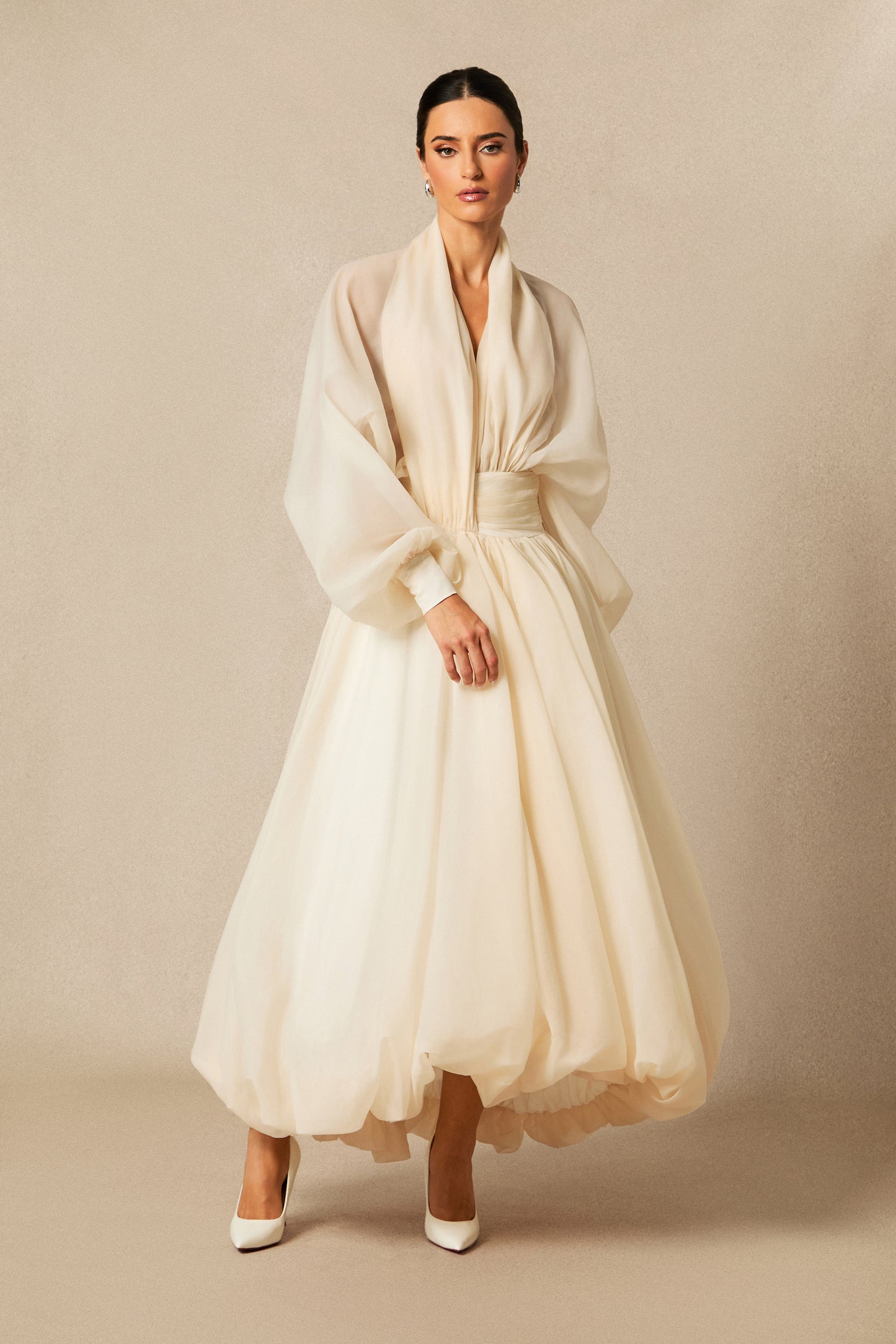 Chic Deep V-Neck Puff Sleeve Maxi Dress