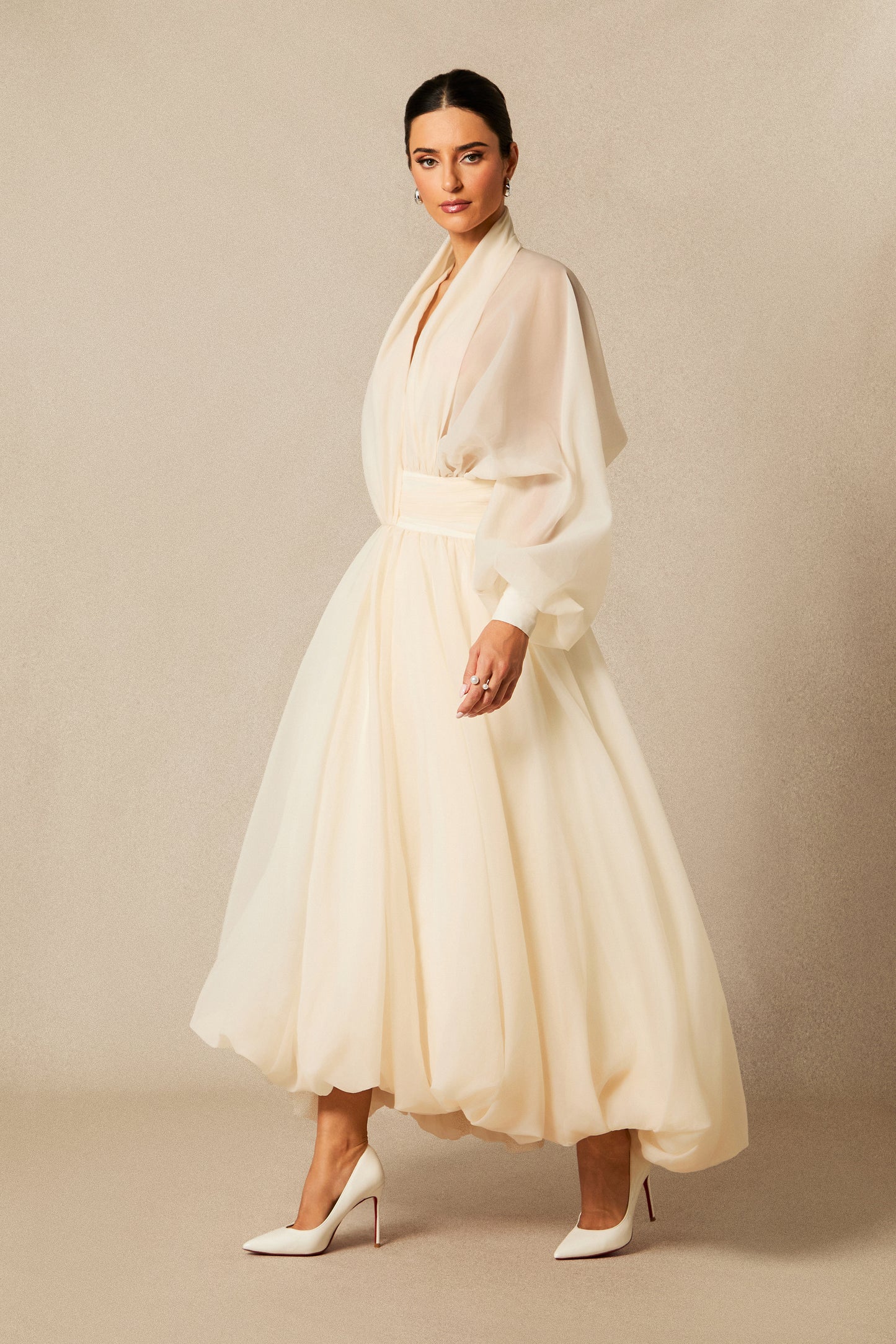 Chic Deep V-Neck Puff Sleeve Maxi Dress