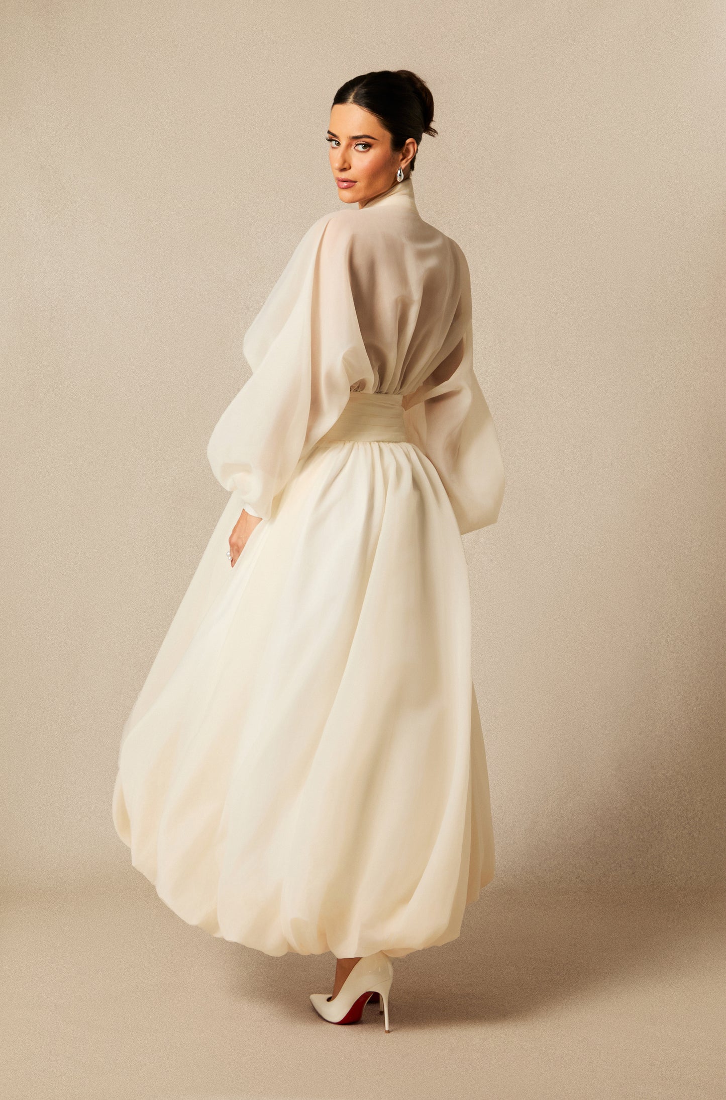 Chic Deep V-Neck Puff Sleeve Maxi Dress