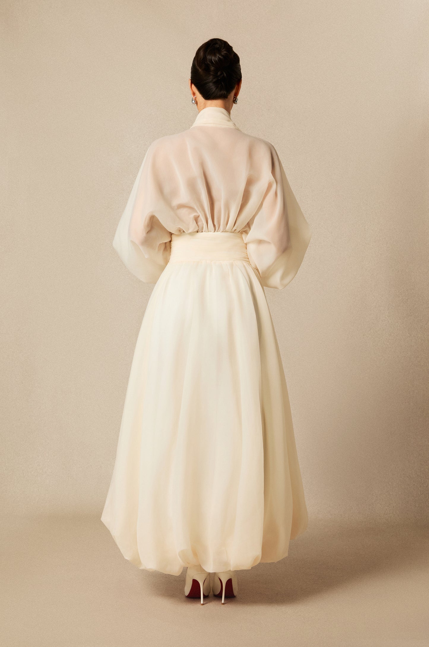 Chic Deep V-Neck Puff Sleeve Maxi Dress