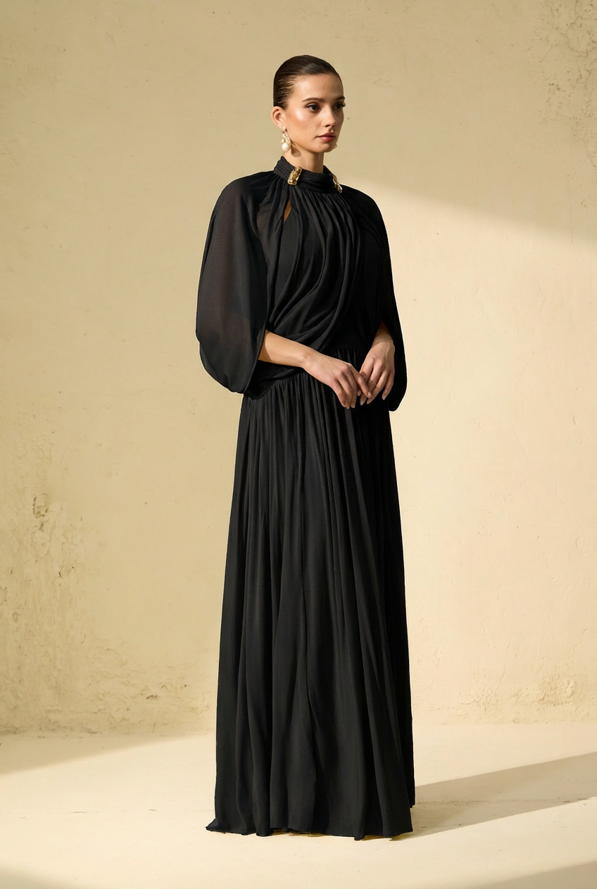 Chic Draped Cape Sleeve Knit Maxi Dress