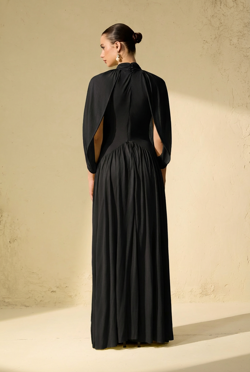 Chic Draped Cape Sleeve Knit Maxi Dress