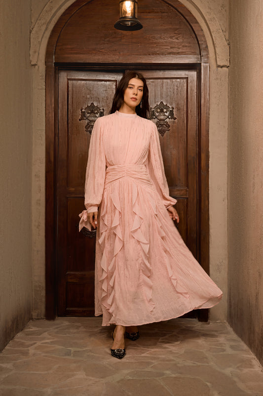 Chic Pink Ruffled Maxi Dress