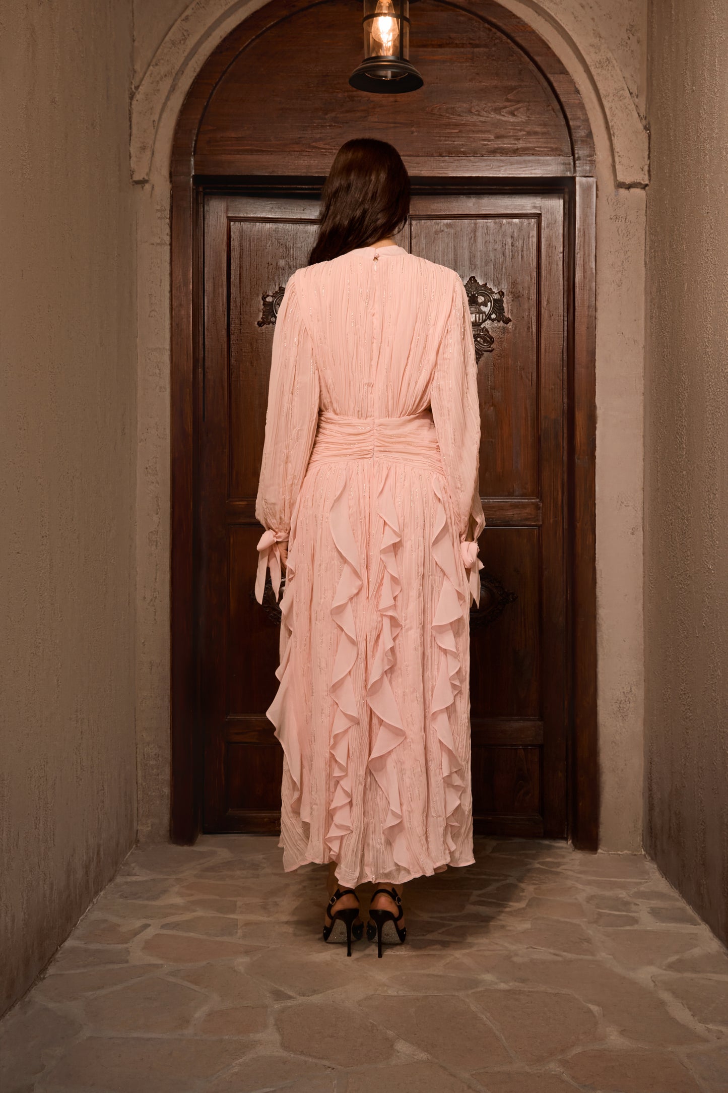 Chic Pink Ruffled Maxi Dress