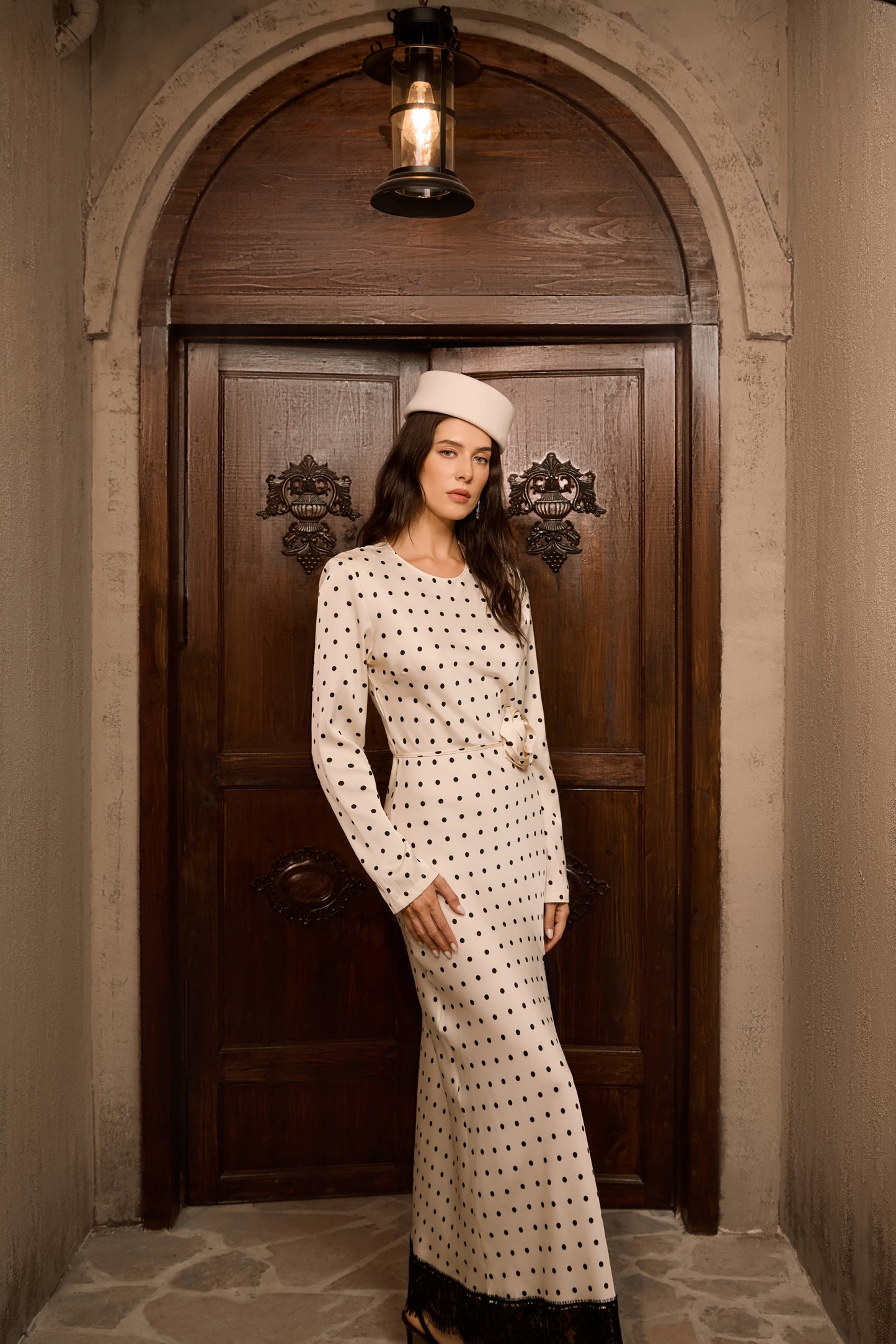 Chic Polka Dot Lace Slit Maxi Dress