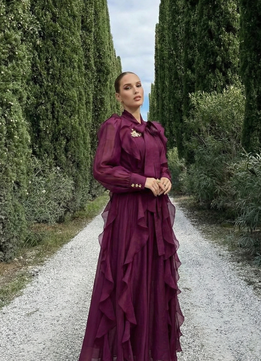 Classy Purple Layered Ruffle Maxi Dress