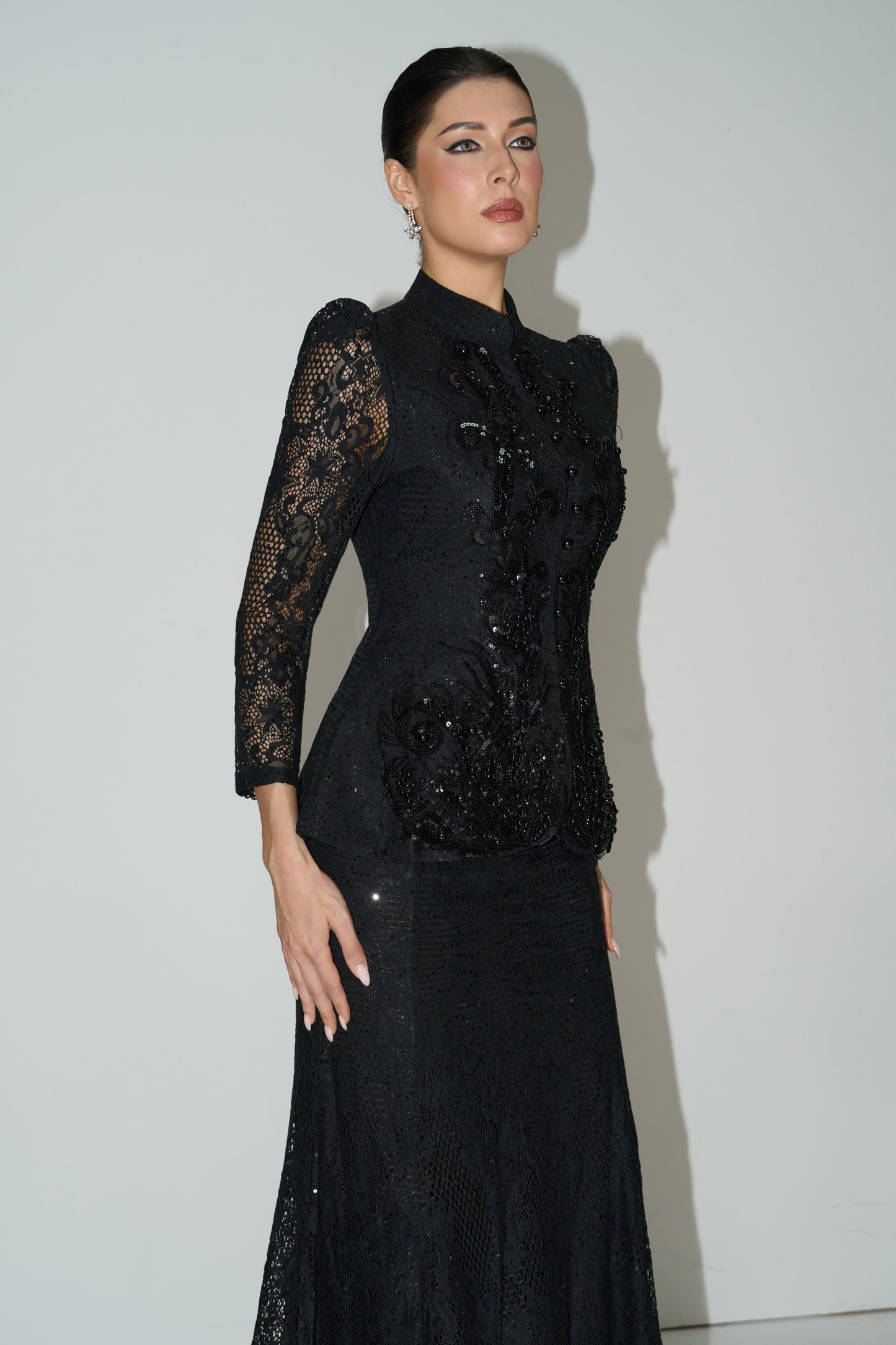 Faye Black Floral Sequin Jacket Set