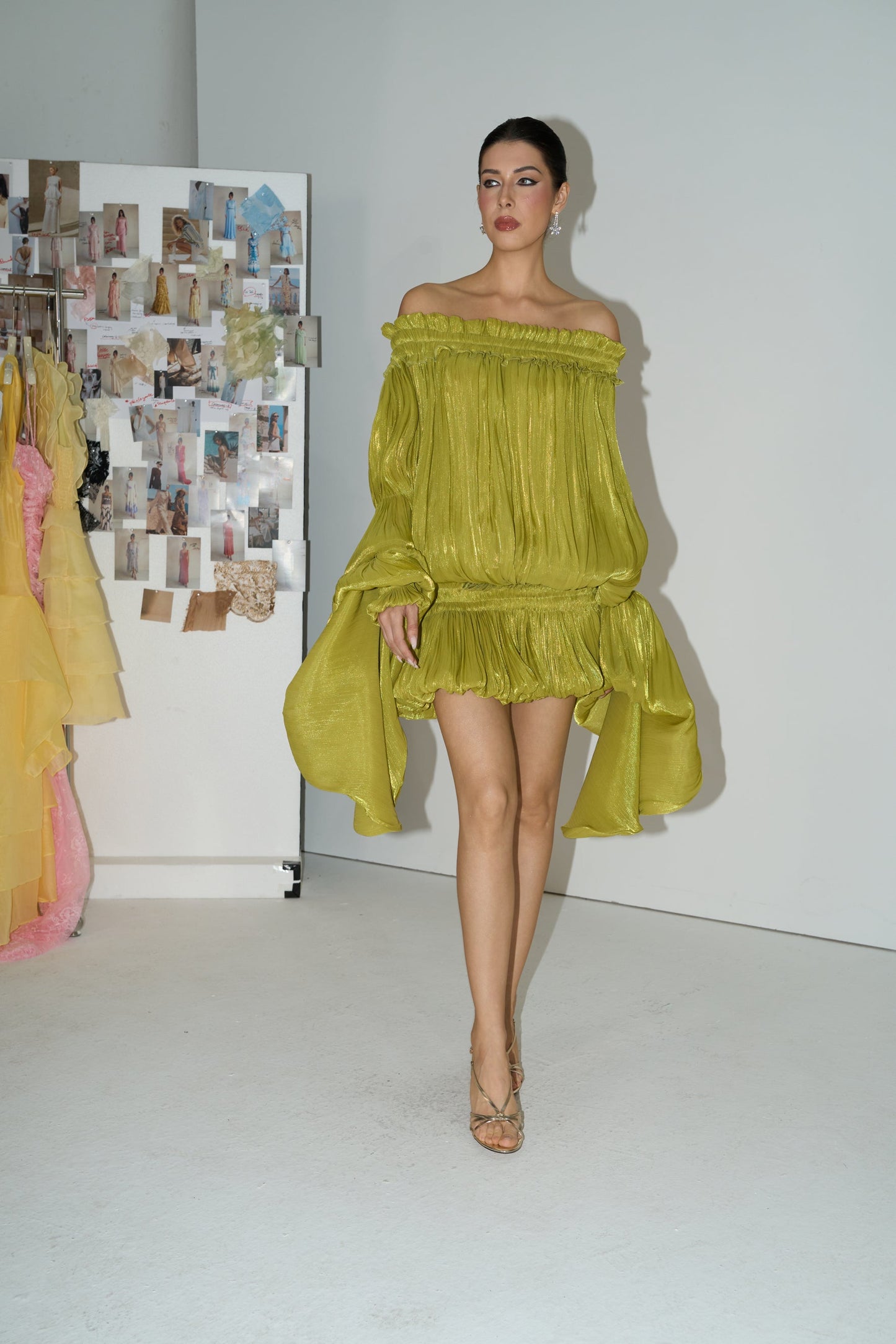 Jordan Green Off Shoulder Ruffle Mini Dress