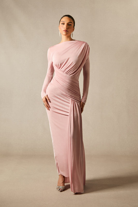 Graceful Asymmetric Ruched Maxi Dress