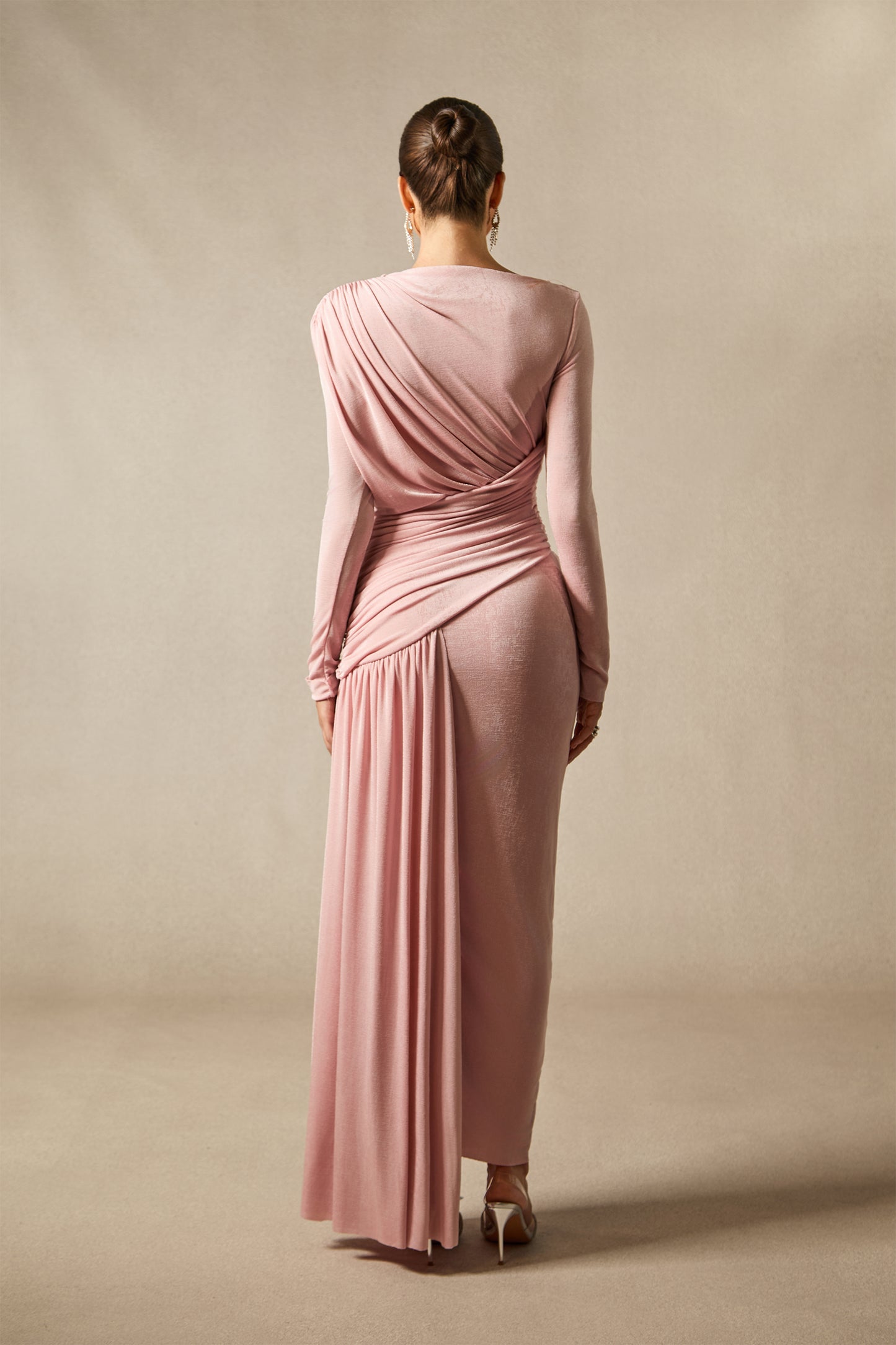 Graceful Asymmetric Ruched Maxi Dress