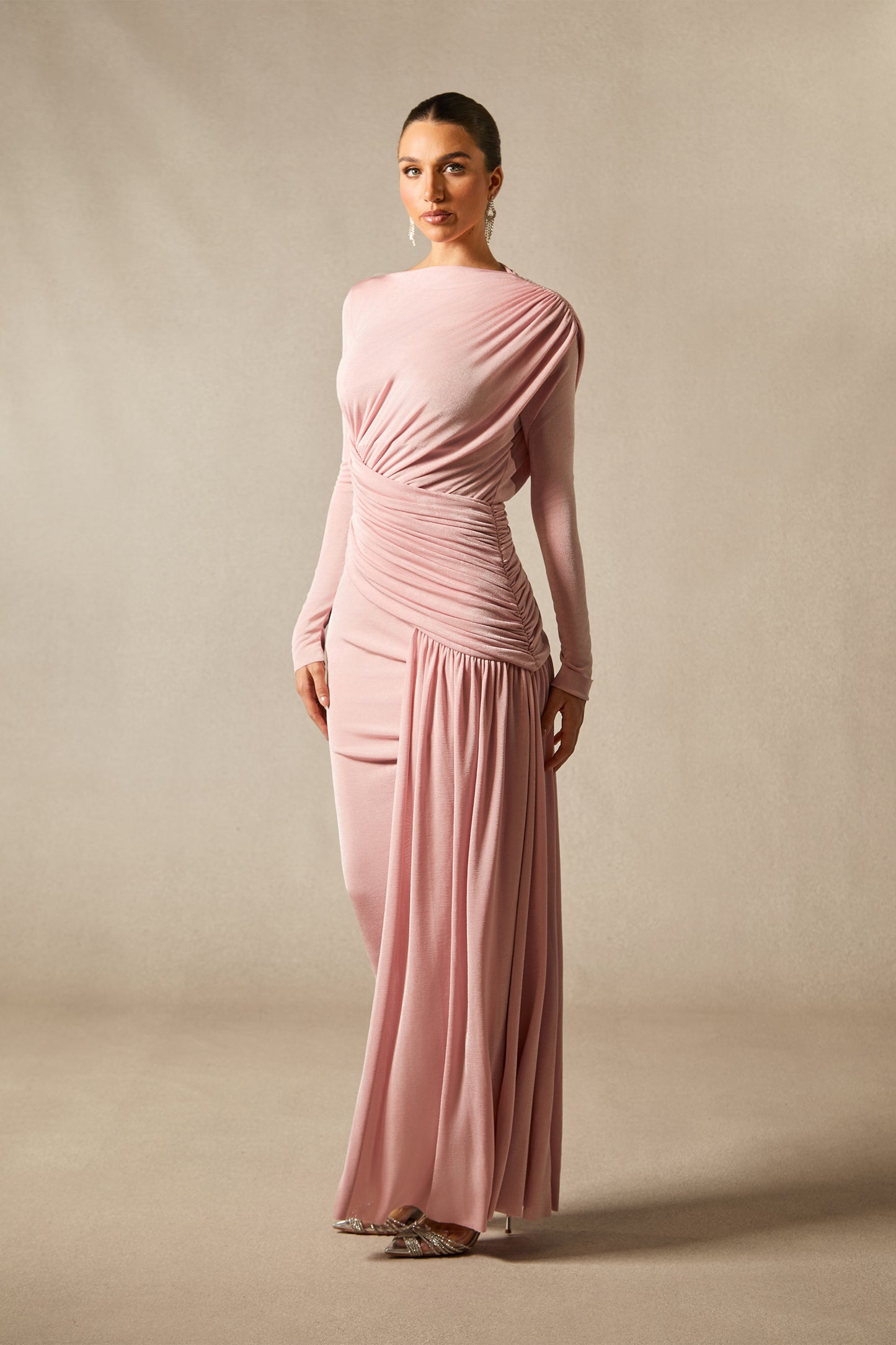 Graceful Asymmetric Ruched Maxi Dress