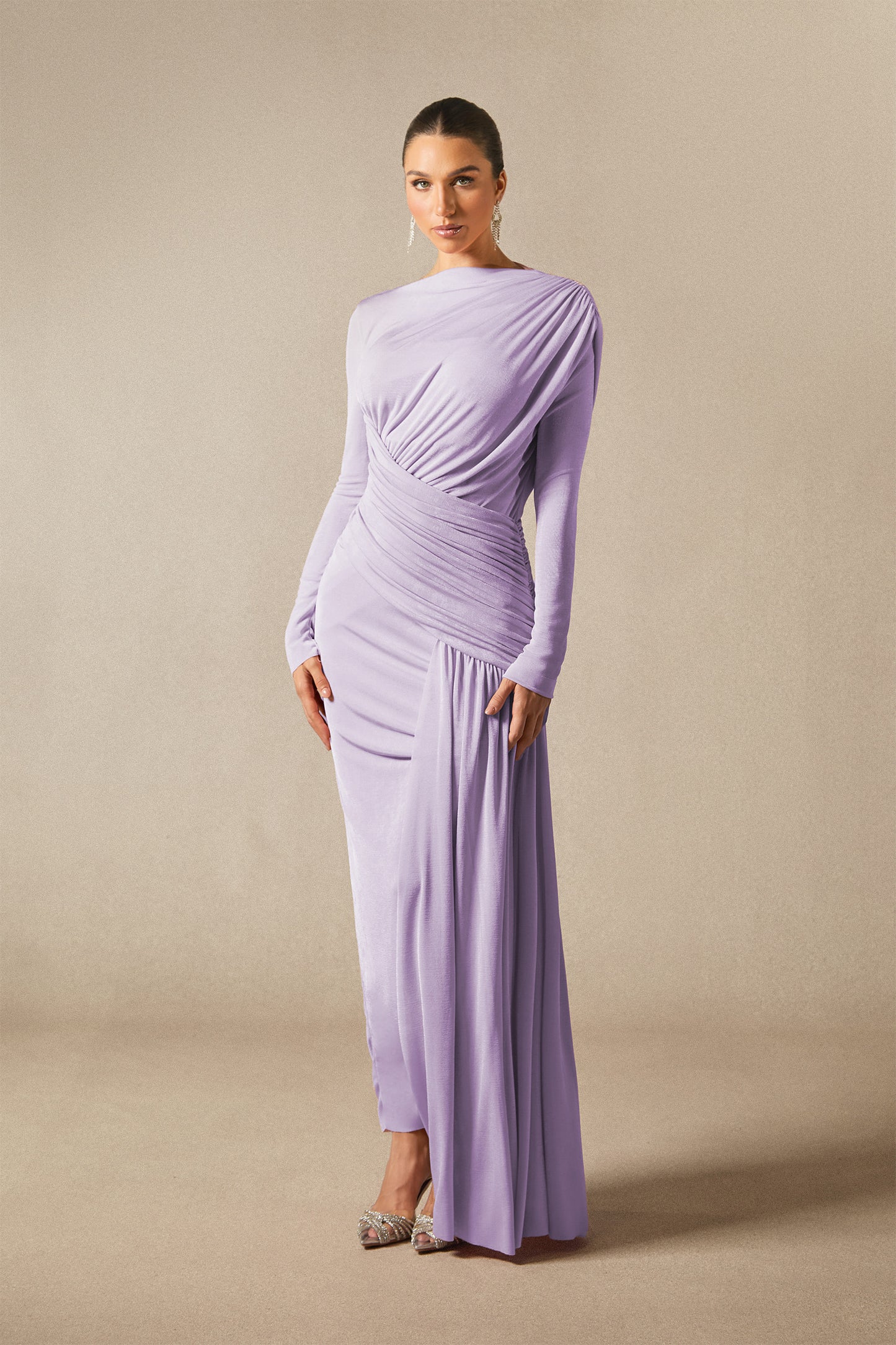 Graceful Asymmetric Ruched Maxi Dress