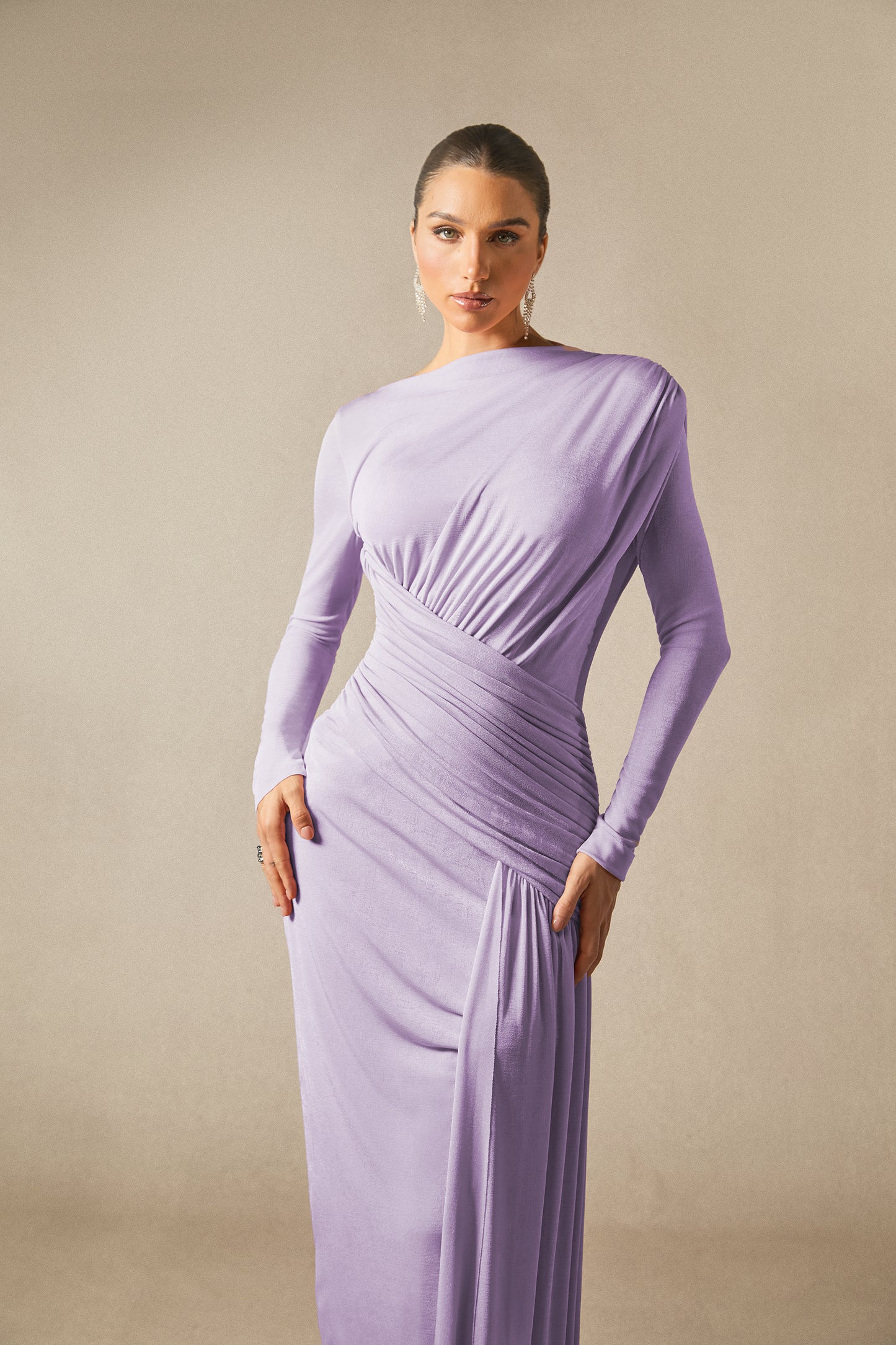 Graceful Asymmetric Ruched Maxi Dress