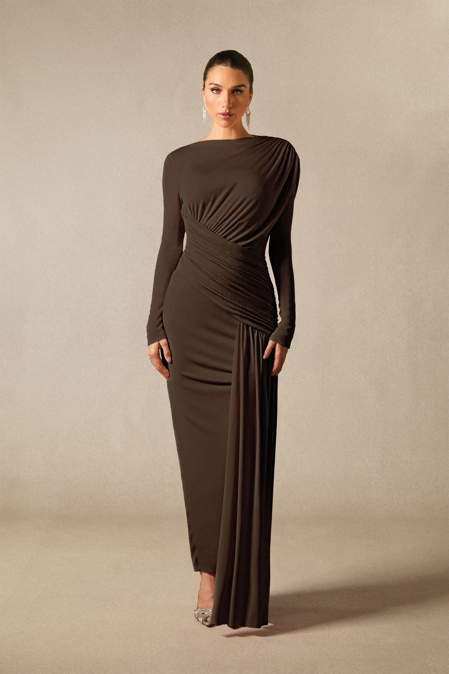 Graceful Asymmetric Ruched Maxi Dress