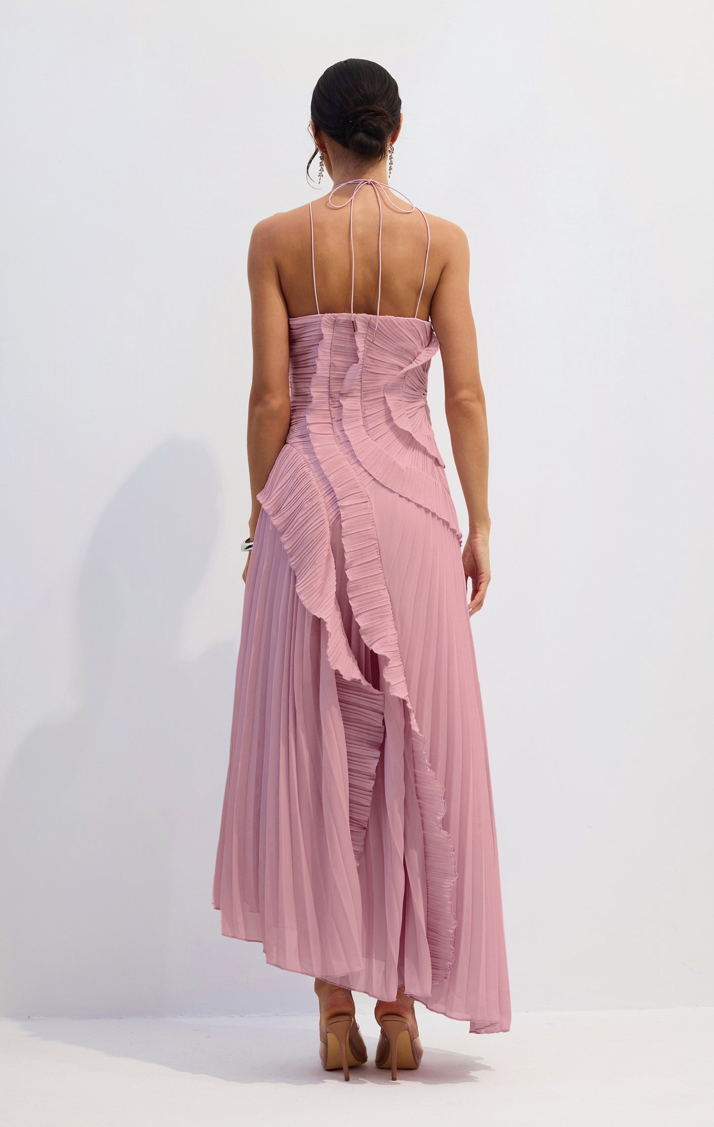 Iconic Asymmetrical Pleated Halterneck Midi Dress