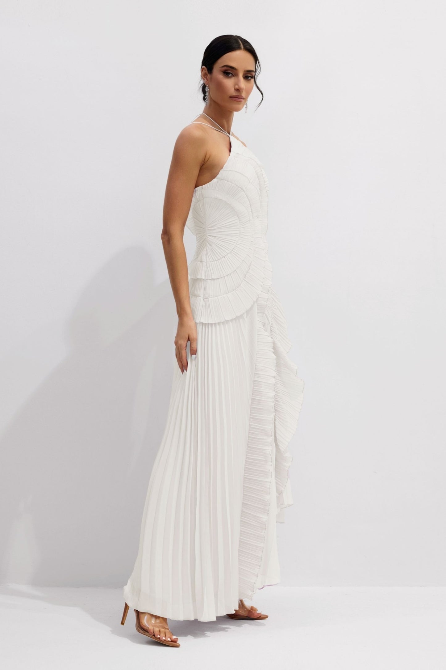 Iconic Asymmetrical Pleated Halterneck Midi Dress