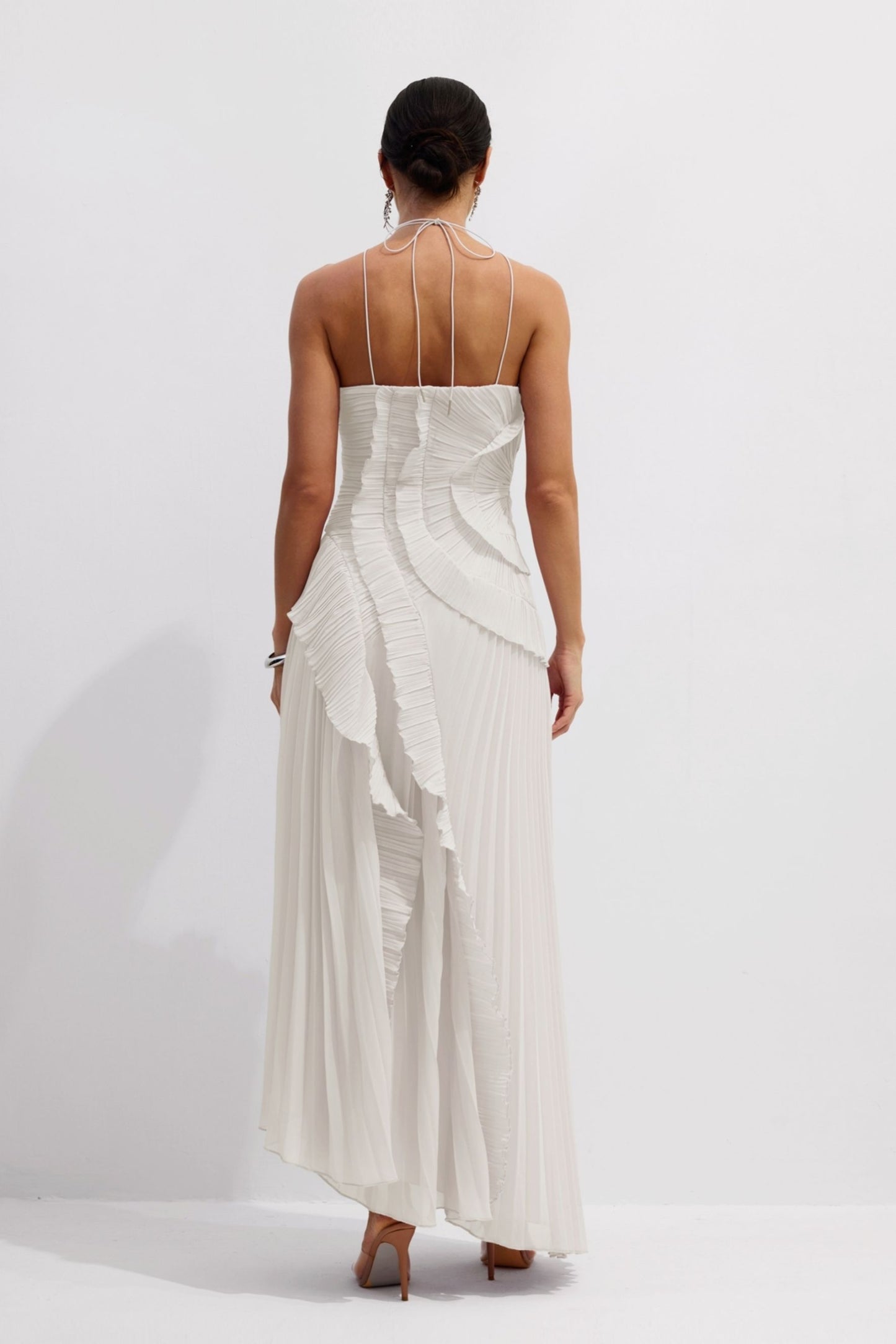 Iconic Asymmetrical Pleated Halterneck Midi Dress