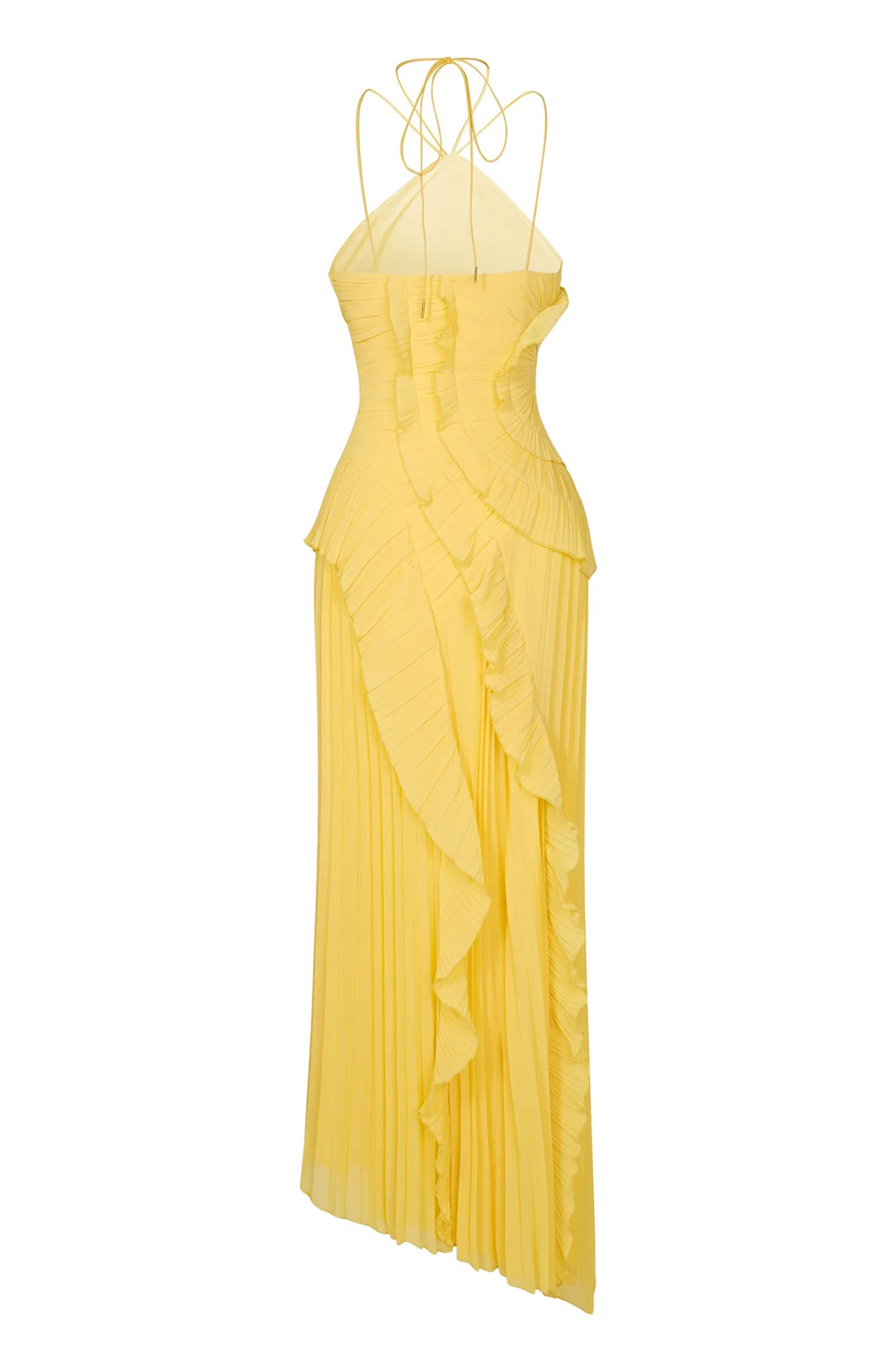 Iconic Asymmetrical Pleated Halterneck Midi Dress