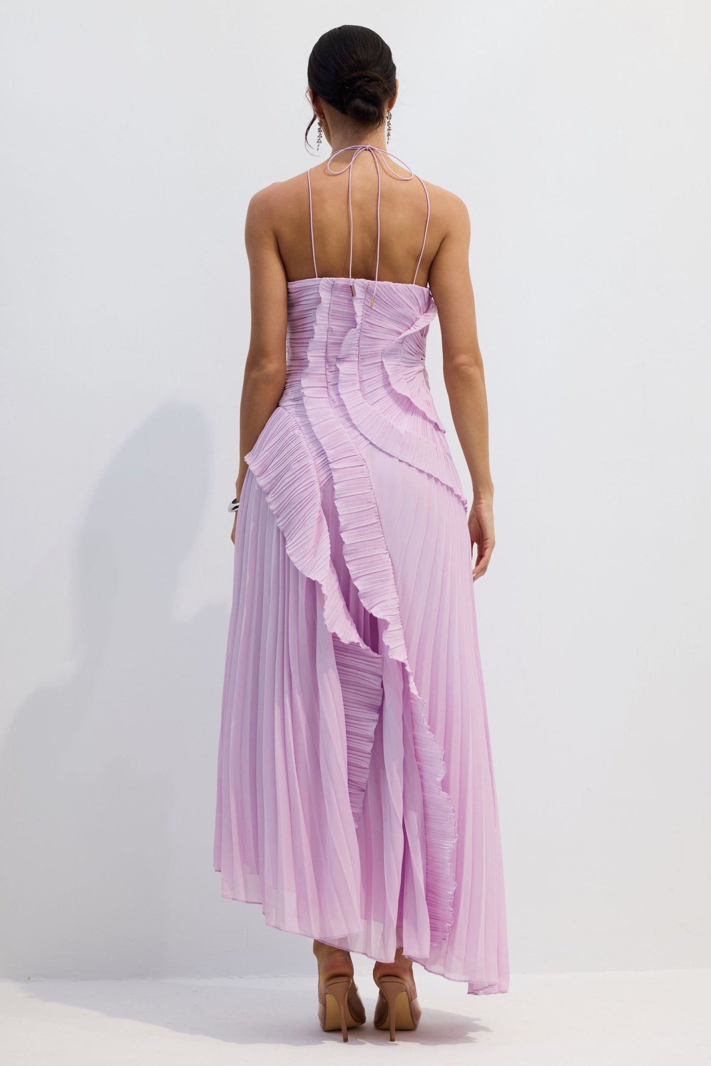Iconic Asymmetrical Pleated Halterneck Midi Dress