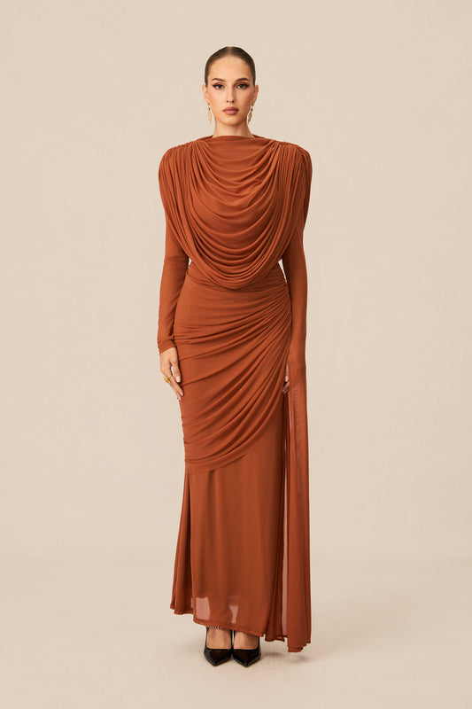 Elegant Cowl Neck Long Sleeve Maxi Dress