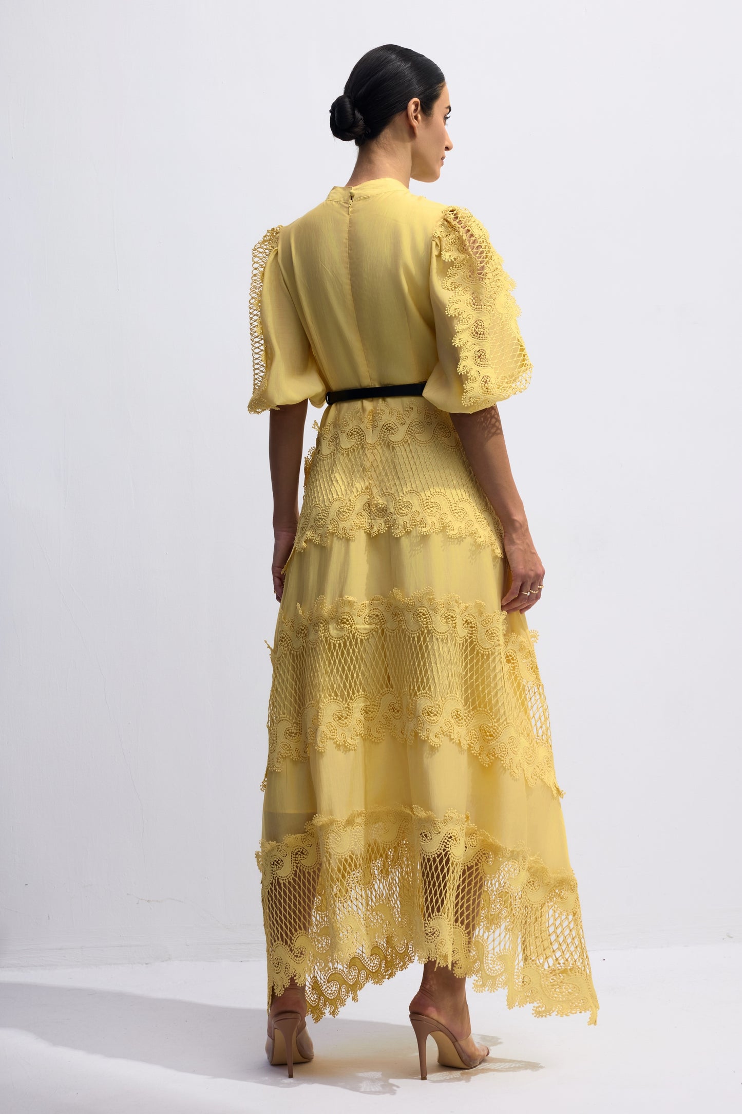 Timeless Elegant Embroidered Lace Puff Sleeve Maxi Dress