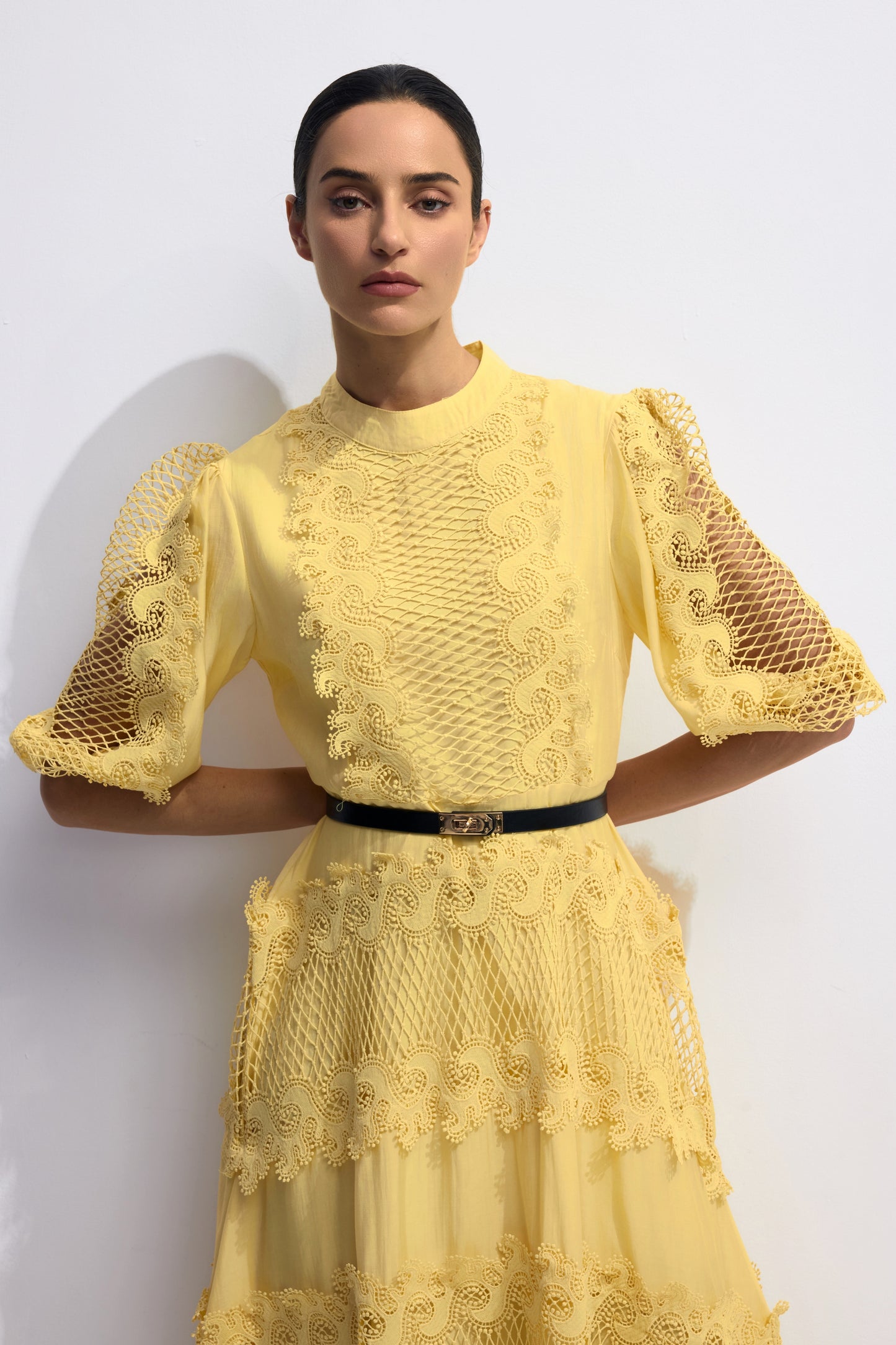 Timeless Elegant Embroidered Lace Puff Sleeve Maxi Dress