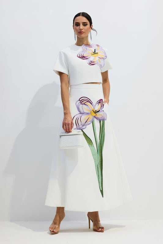 Stunning Floral Applique Top and Skirt Set