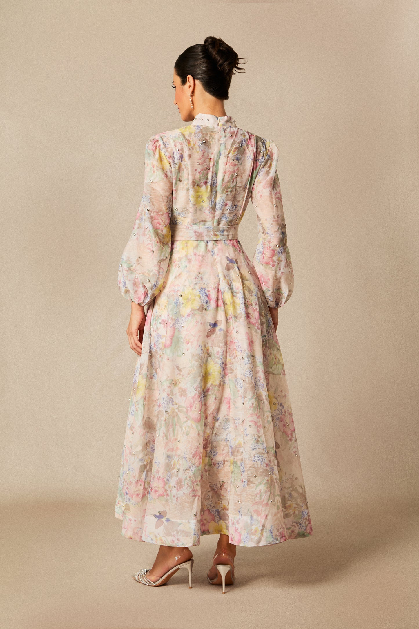 Elegant Floral Print Maxi Dress with Balloon Sleeves