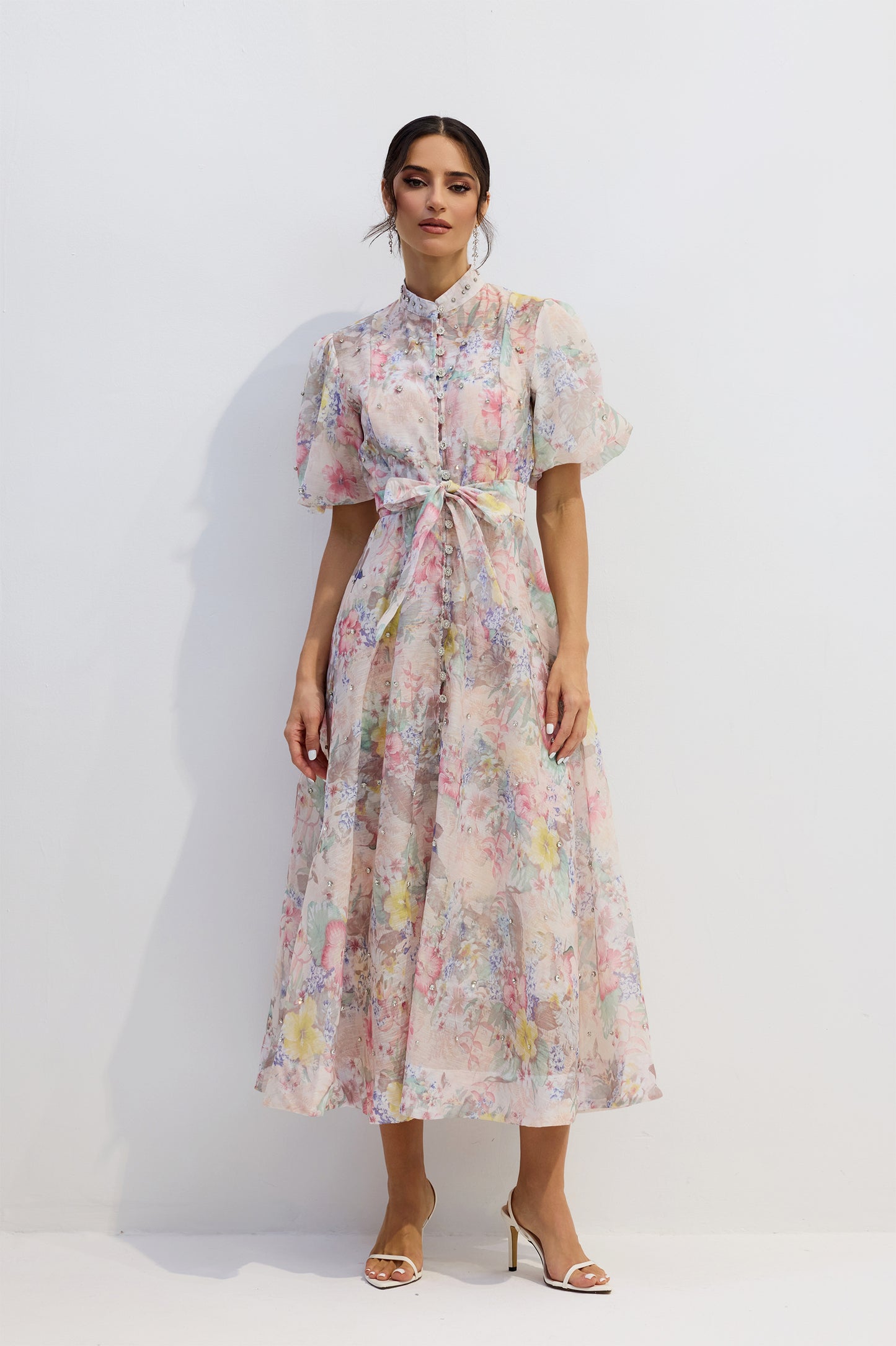 Graceful Floral Puff Sleeve Maxi Dress